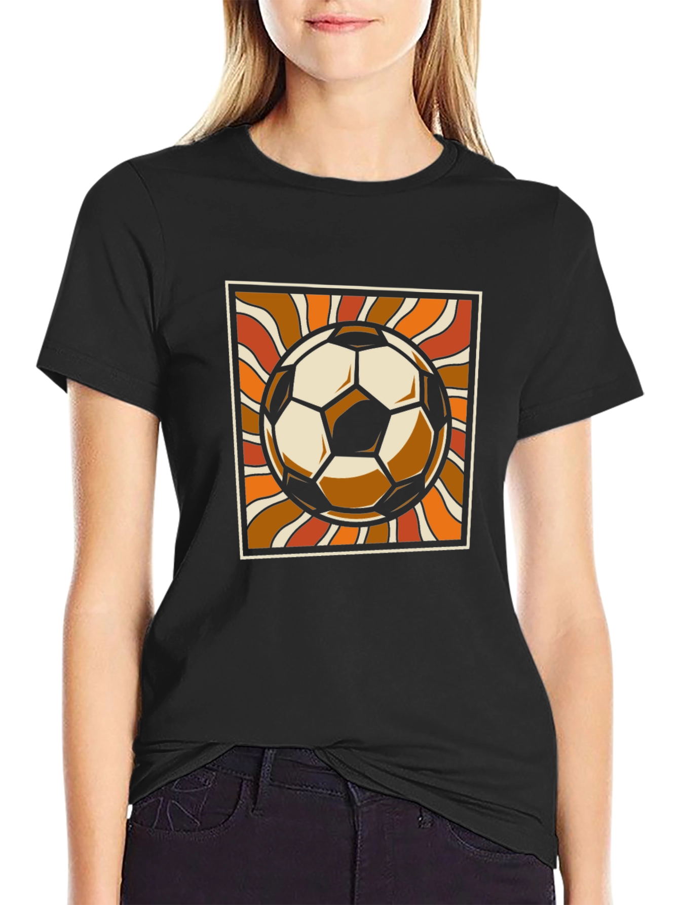 Black Retro Soccer Ball Graphic Tee - Vintage Style view 2