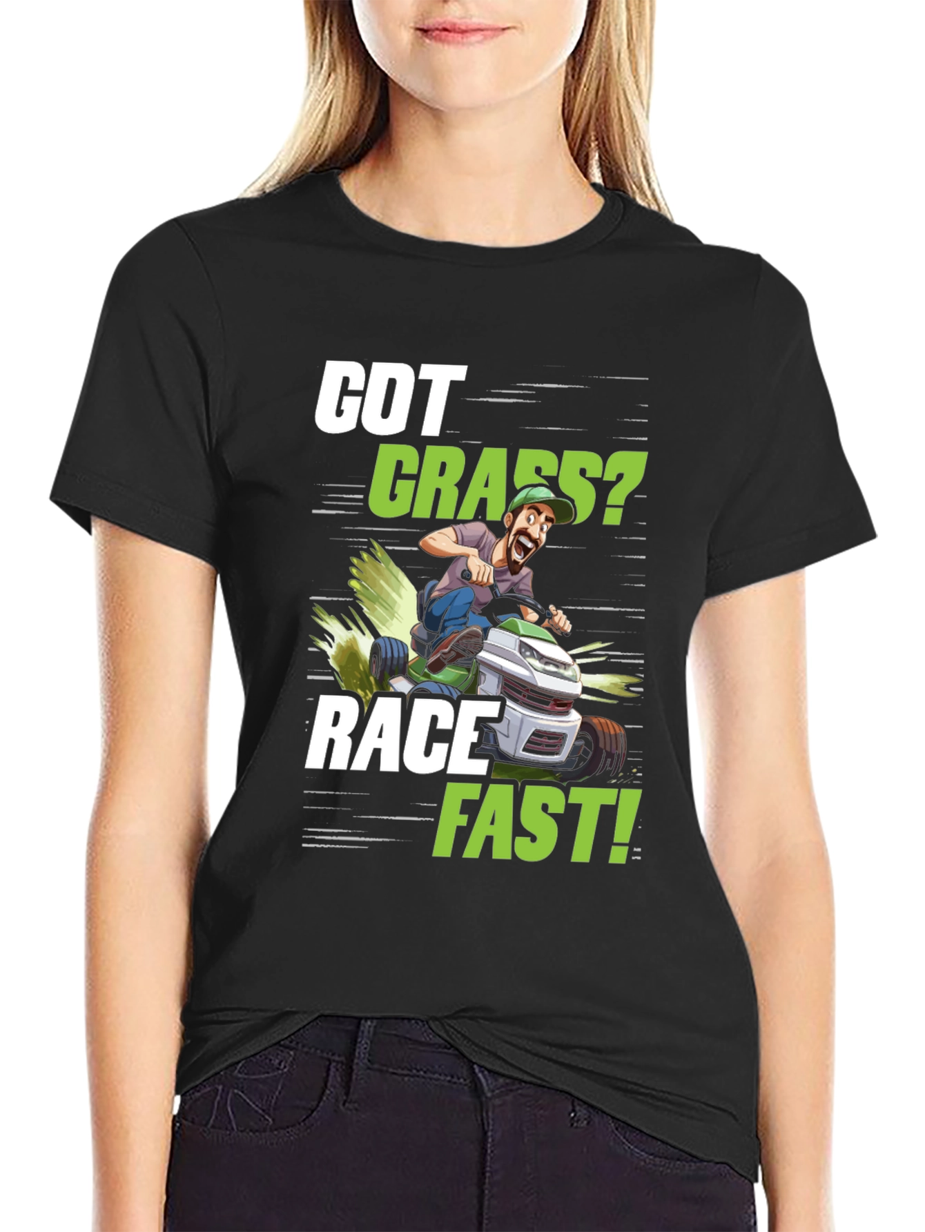 Black Got Grass? Funny Lawn Mower Racing T-Shirt view 2