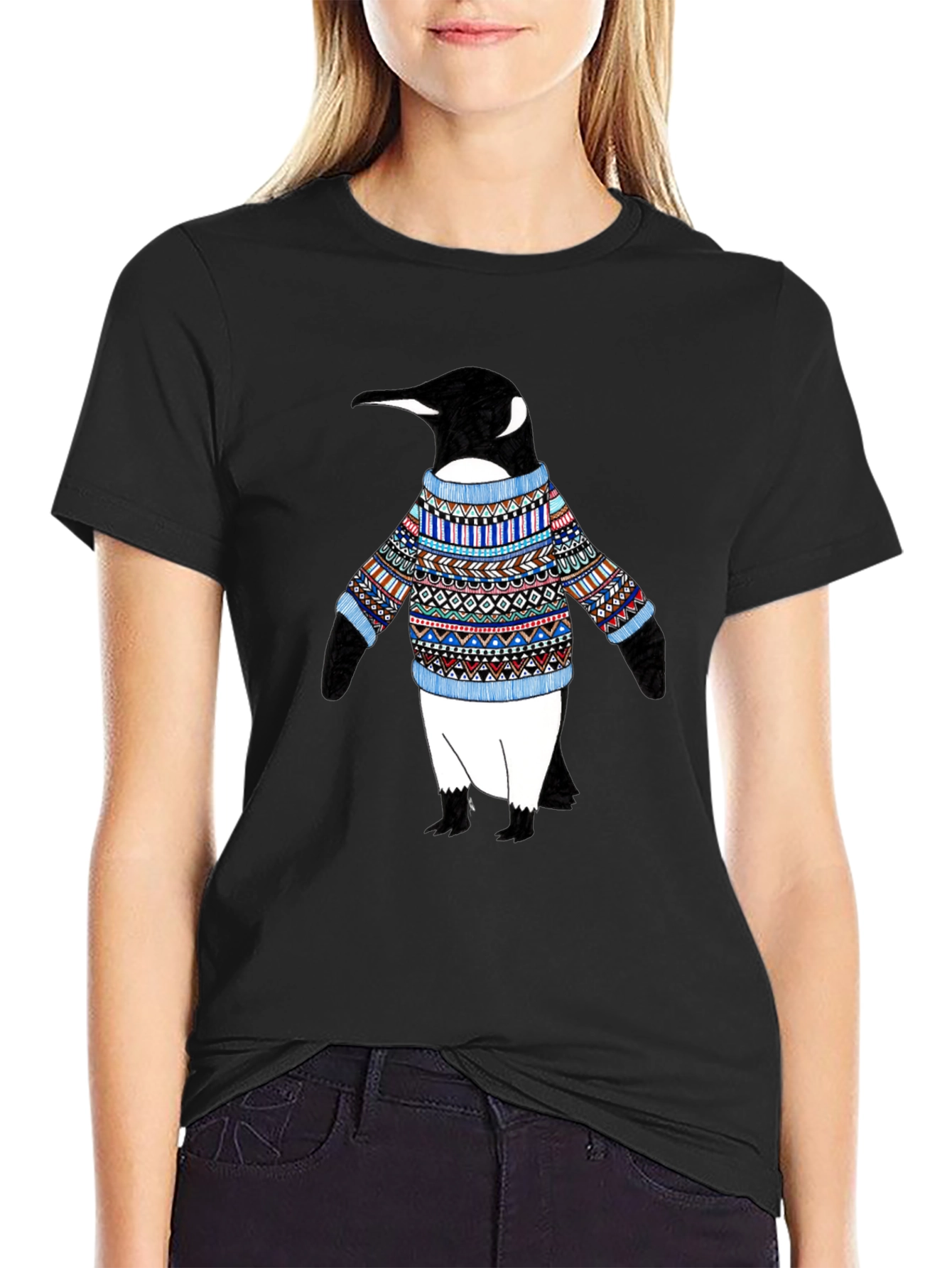 Black Penguin Sweater T-Shirt - Black view 2
