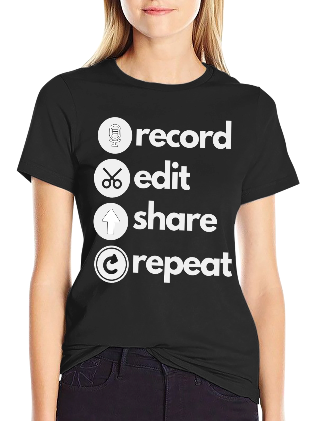 Black Record, Edit, Share, Repeat T-Shirt - Musician's Tee view 2