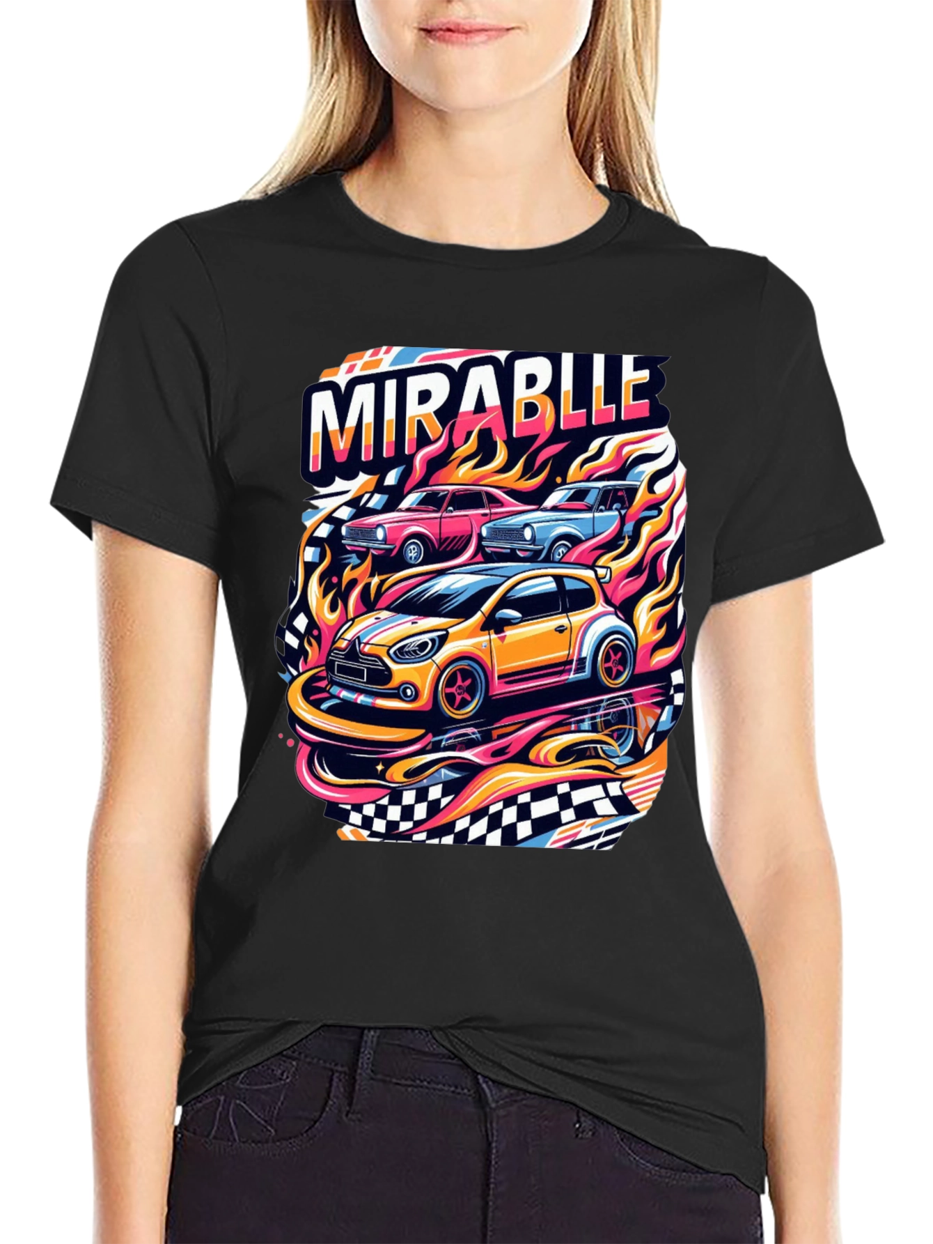 Black Mirablle Cars Graphic T-Shirt - Retro Racing Style view 2