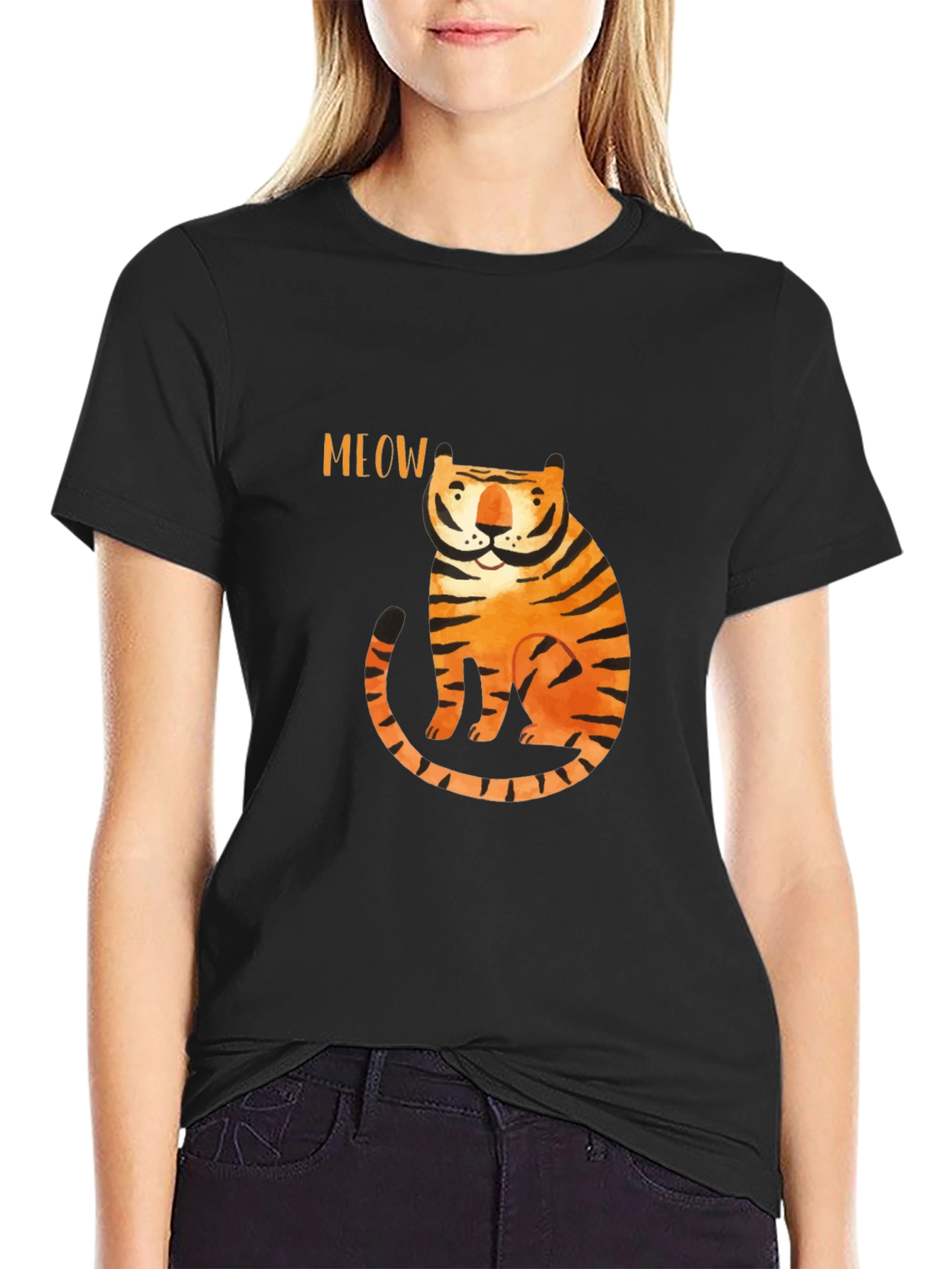 Meow Tiger Graphic Tee - Black Cotton T-Shirt - 2
