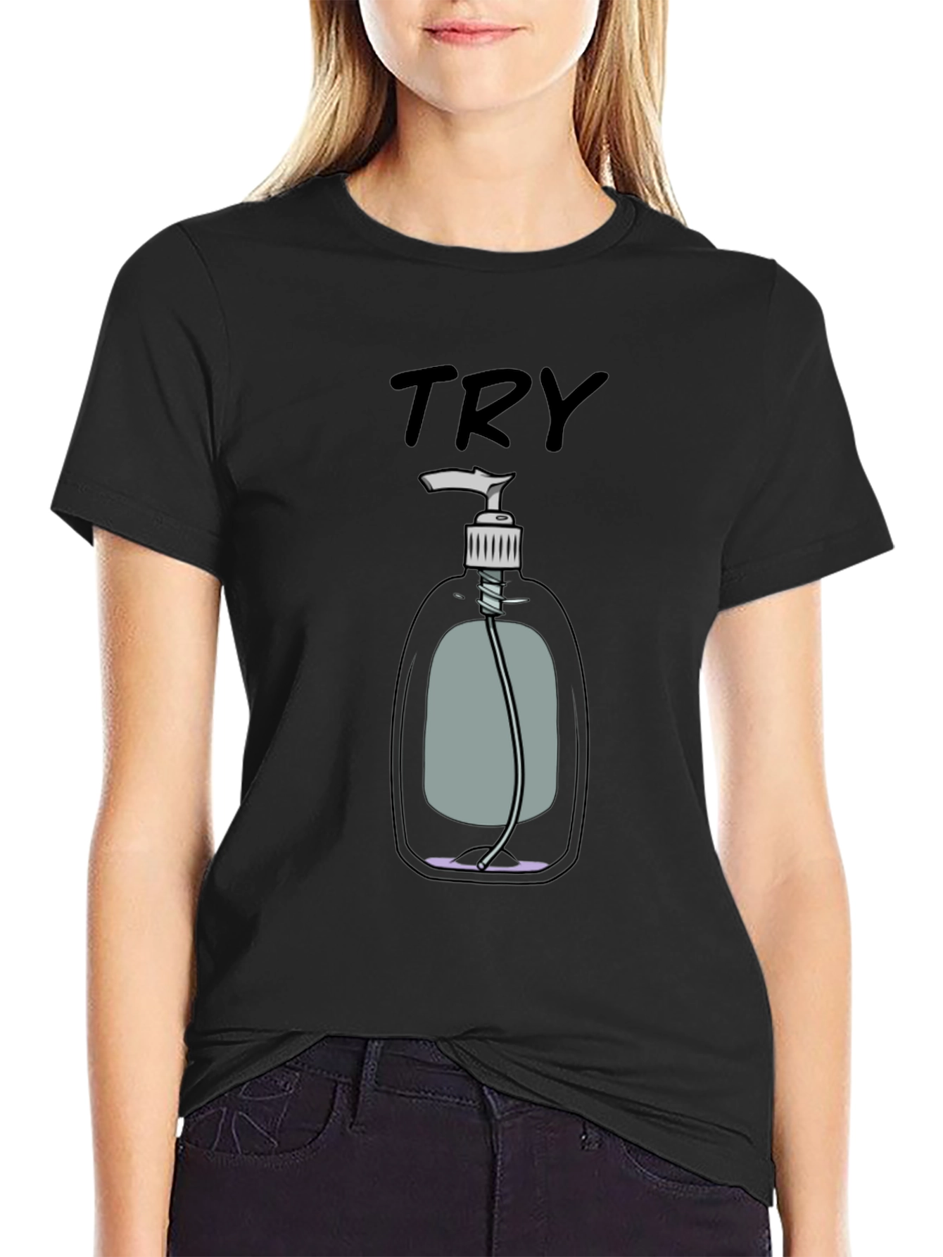 Black Try Hand Sanitizer Graphic T-Shirt view 2