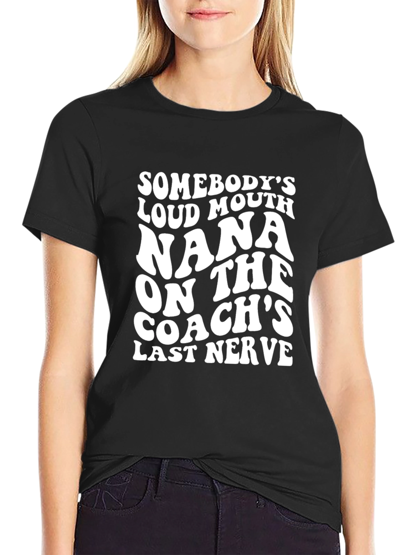 Black Funny Nana Coach T-Shirt Loud Mouth Mom Tee view 2