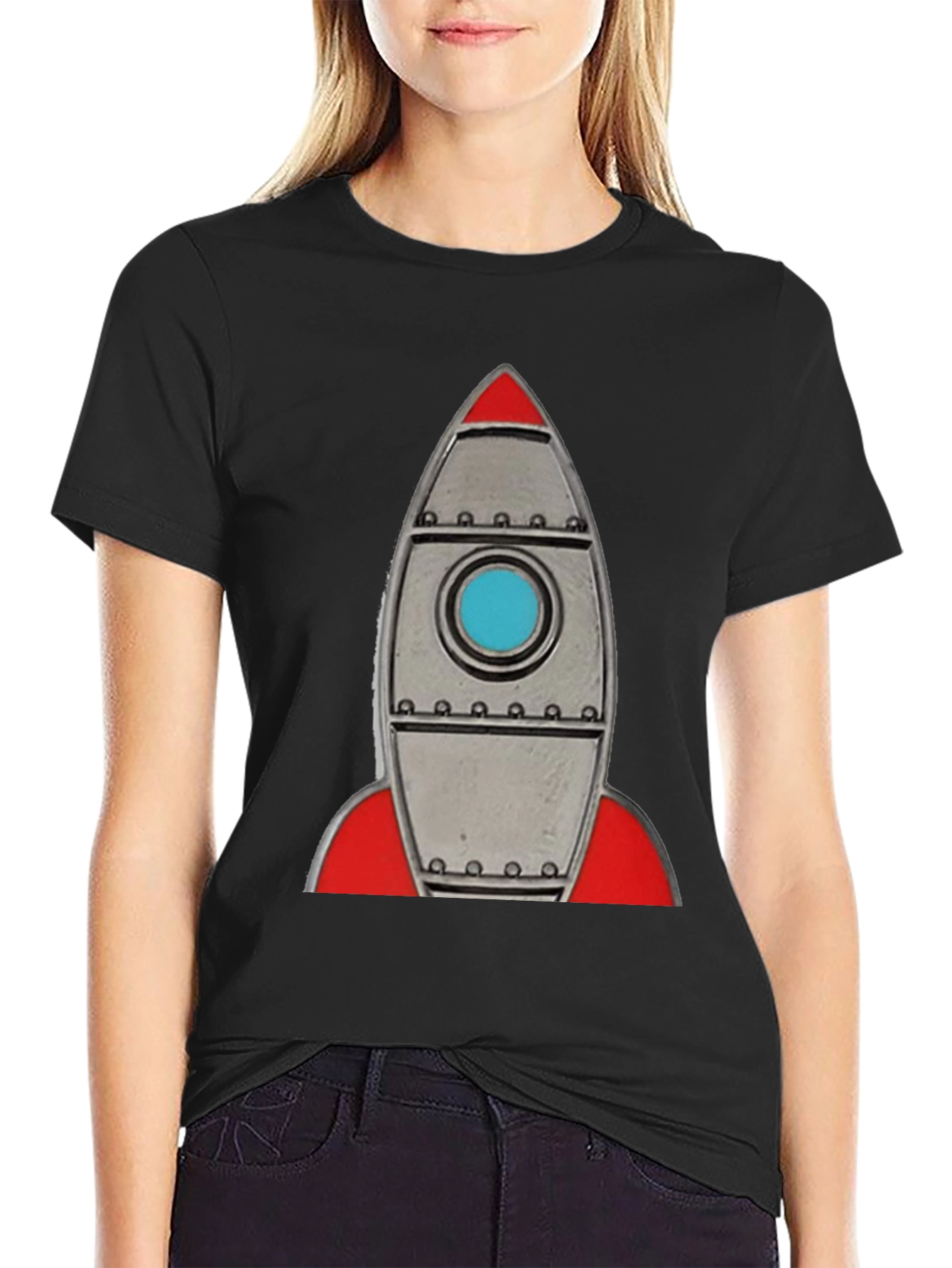 Black Retro Rocket T-Shirt - Space Adventure Tee view 2