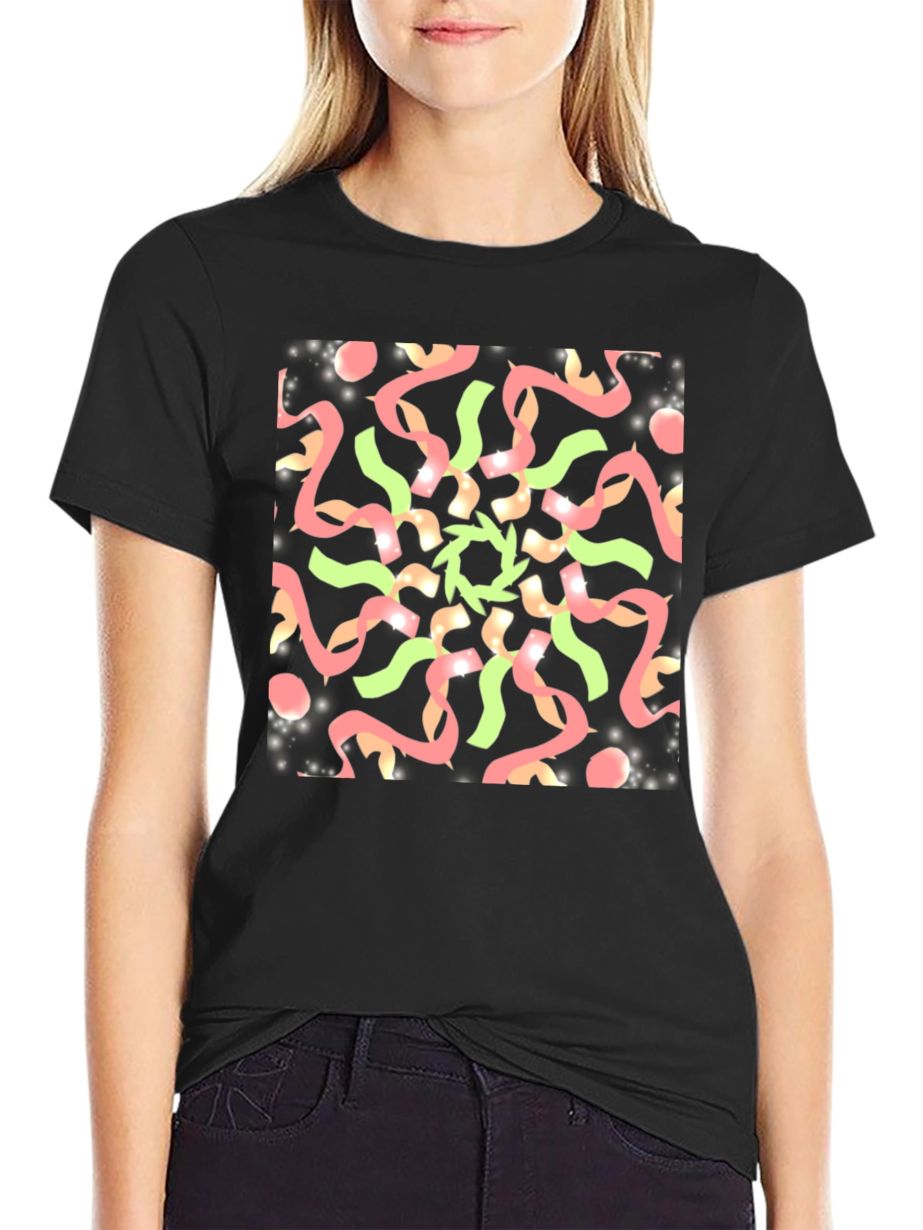 Black Abstract Graphic Print Black T-Shirt view 2