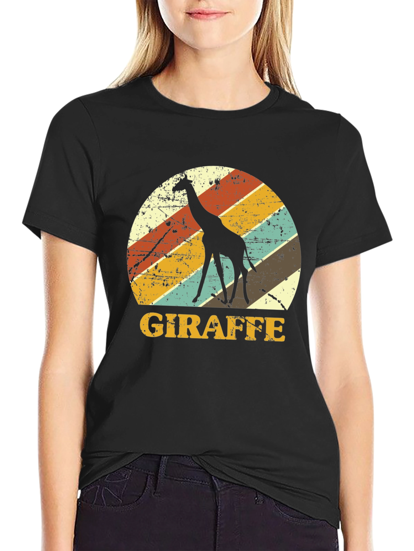 Black Retro Giraffe Graphic Tee - Black view 2