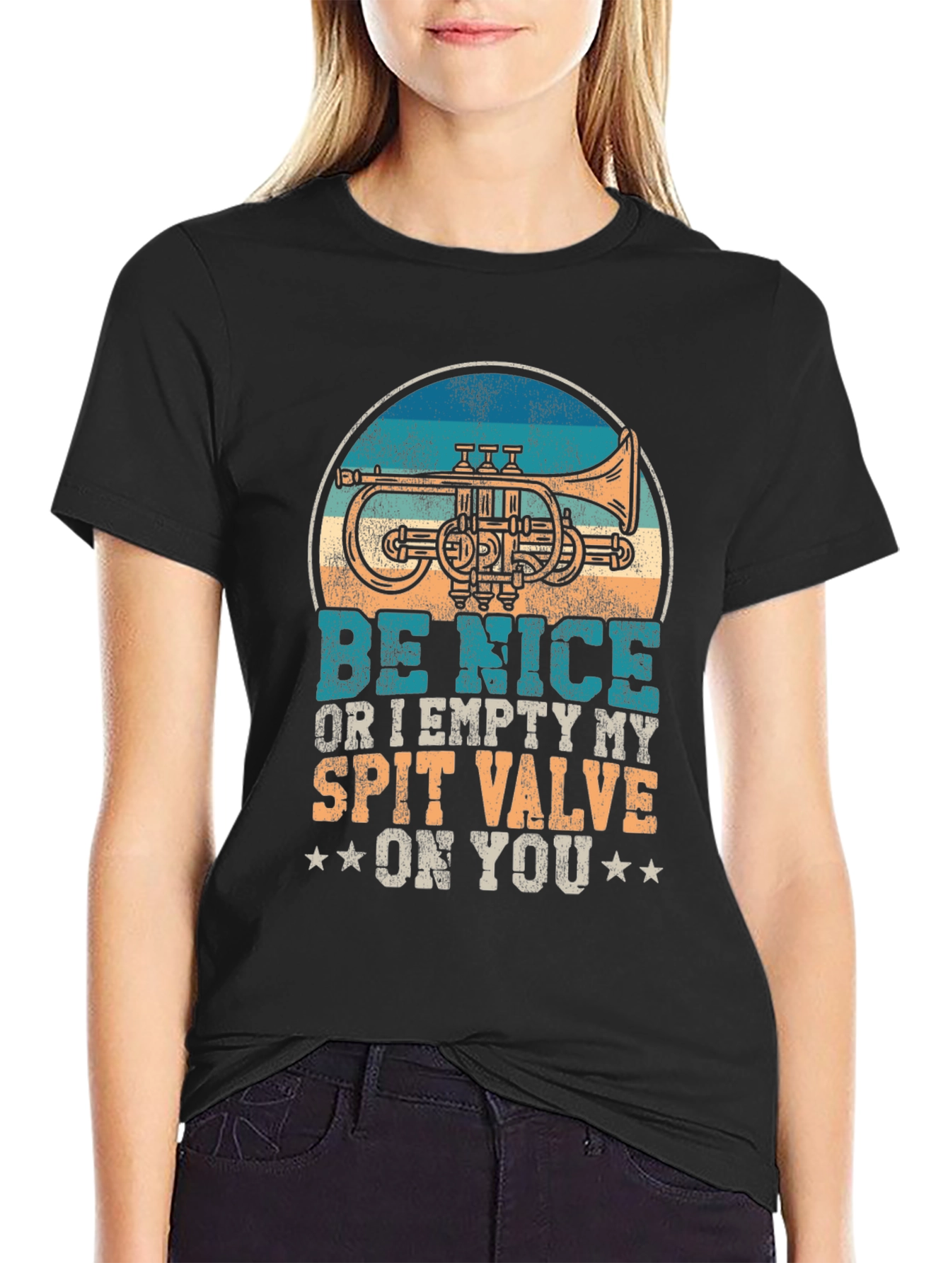 Black Be Nice or Empty My Spit Valve Trumpet T-Shirt view 2