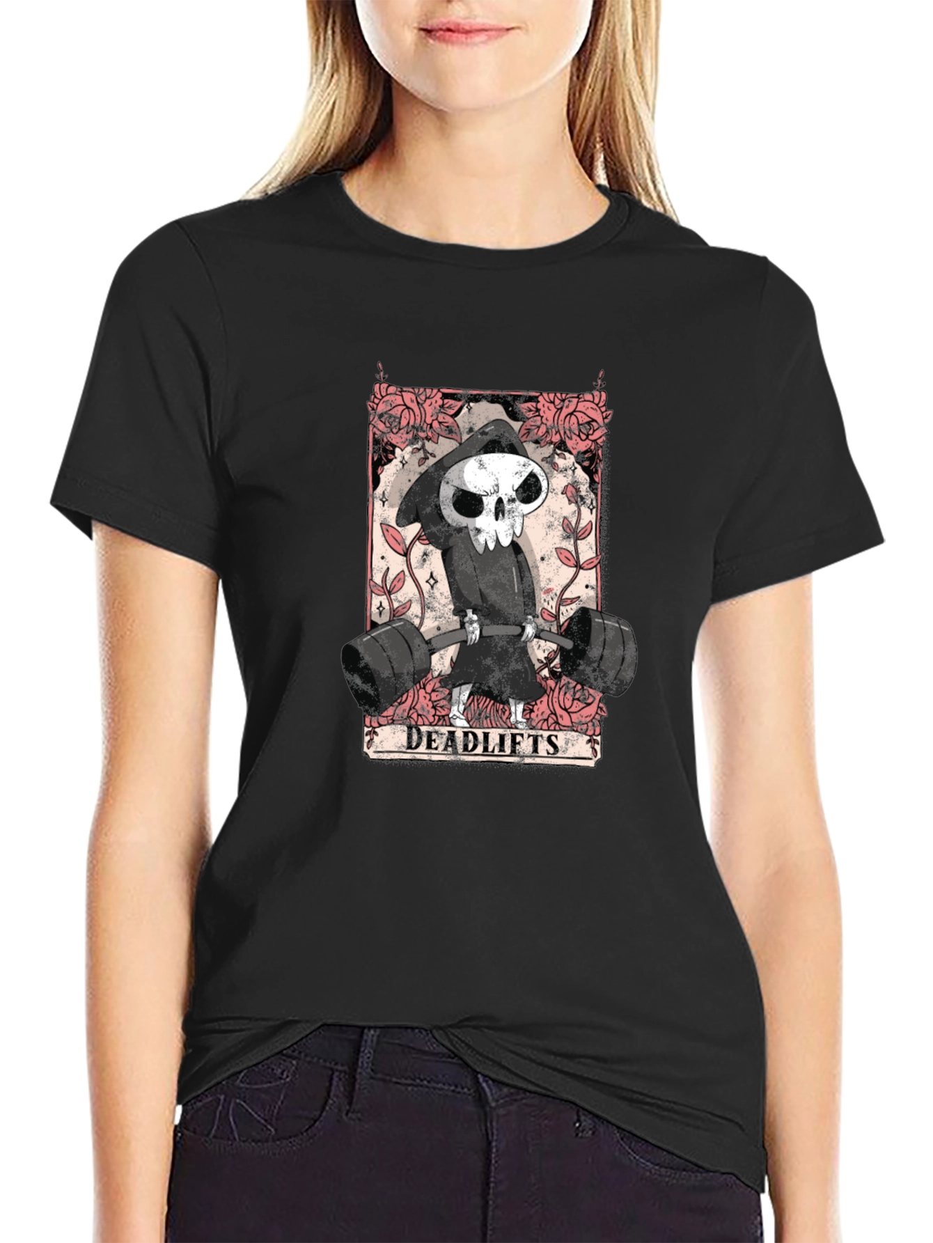 Black Grim Reaper Deadlifts Black T-Shirt view 2