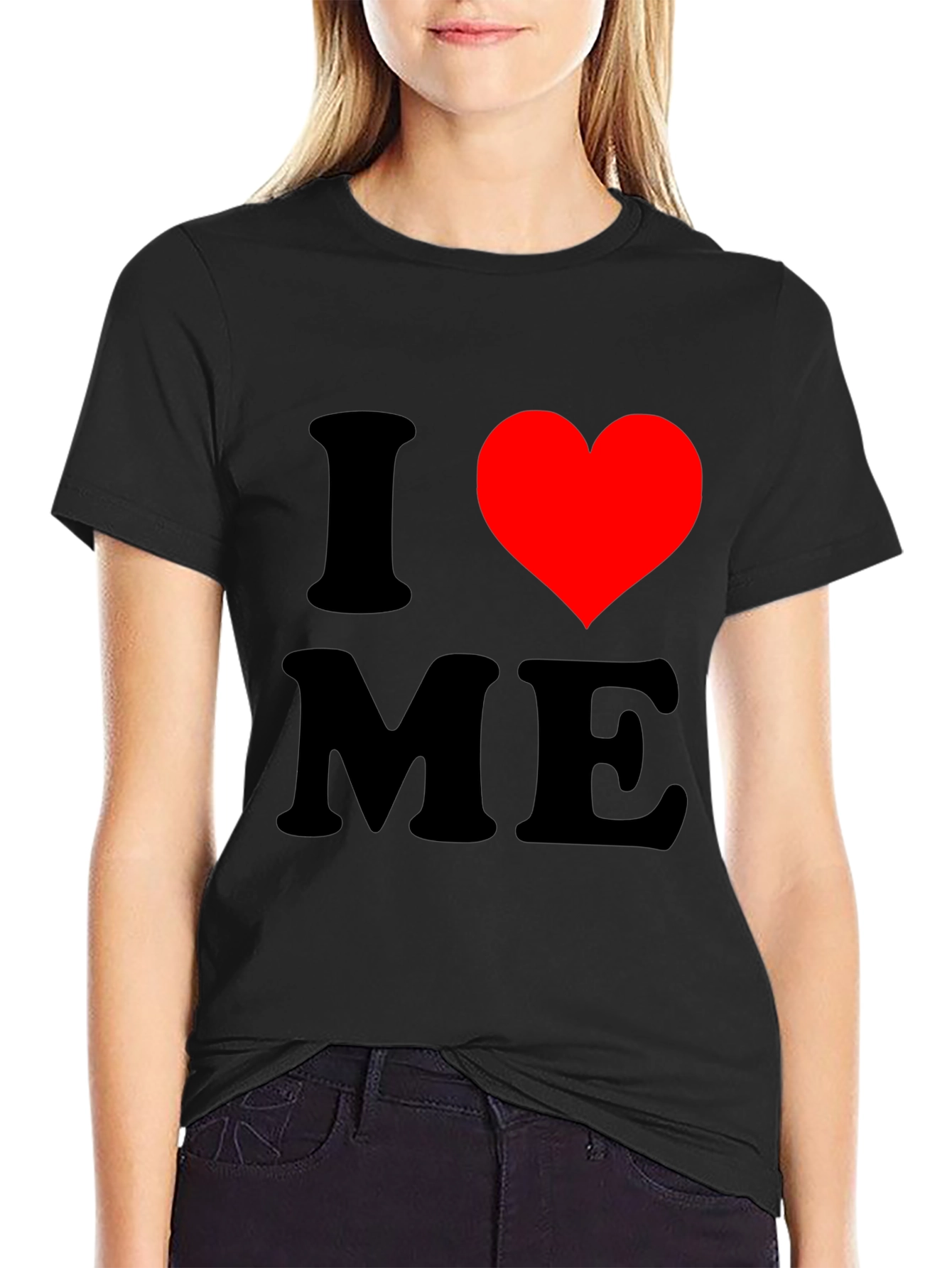 Black I Love Me T-Shirt, Novelty Graphic Tee view 2