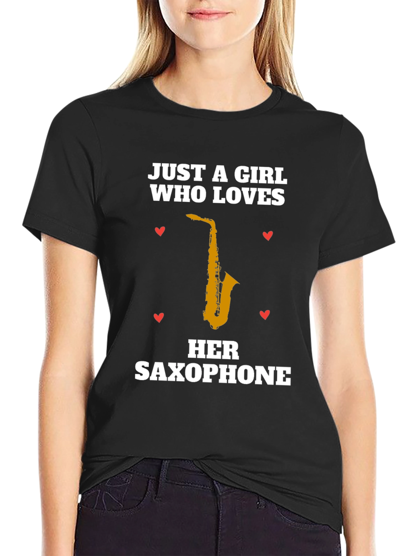 Black Just A Girl Who Loves Her Saxophone T-Shirt view 2