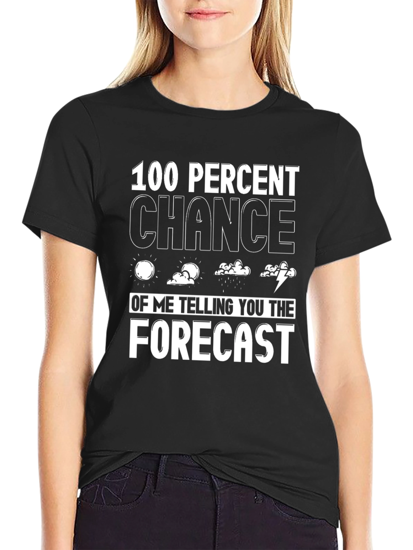 Black Funny Weather Forecast T-Shirt view 2