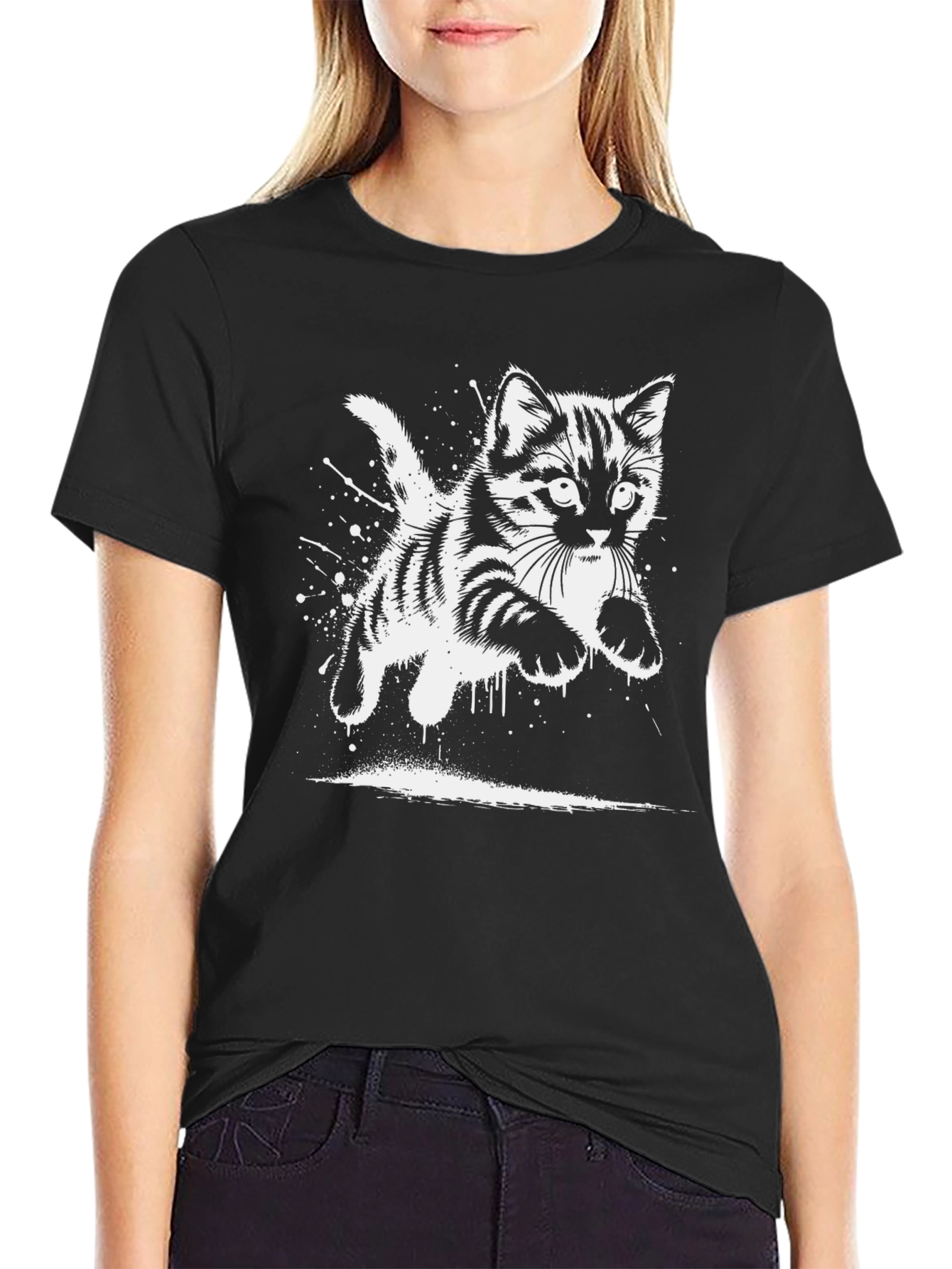 Black Cool Cat Graphic T-Shirt view 2