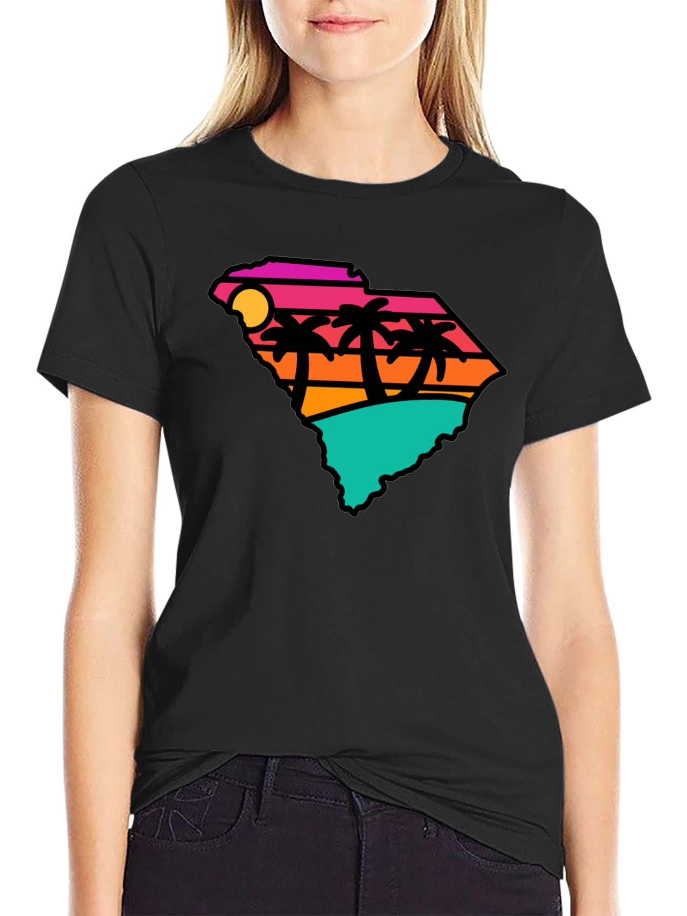 Black South Carolina Retro Beach T-Shirt view 2