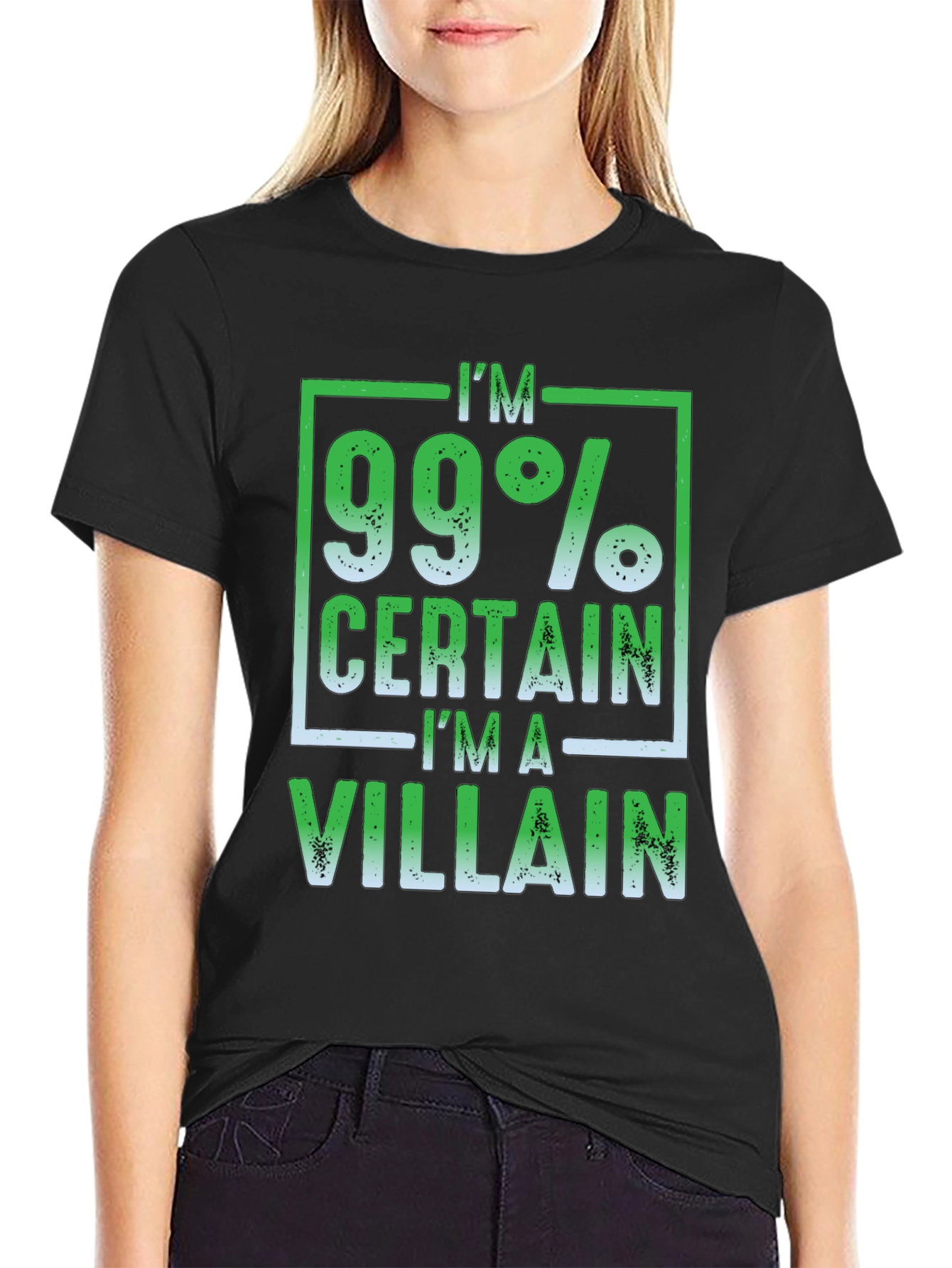Black 99% Certain I'm a Villain Graphic T-Shirt view 2