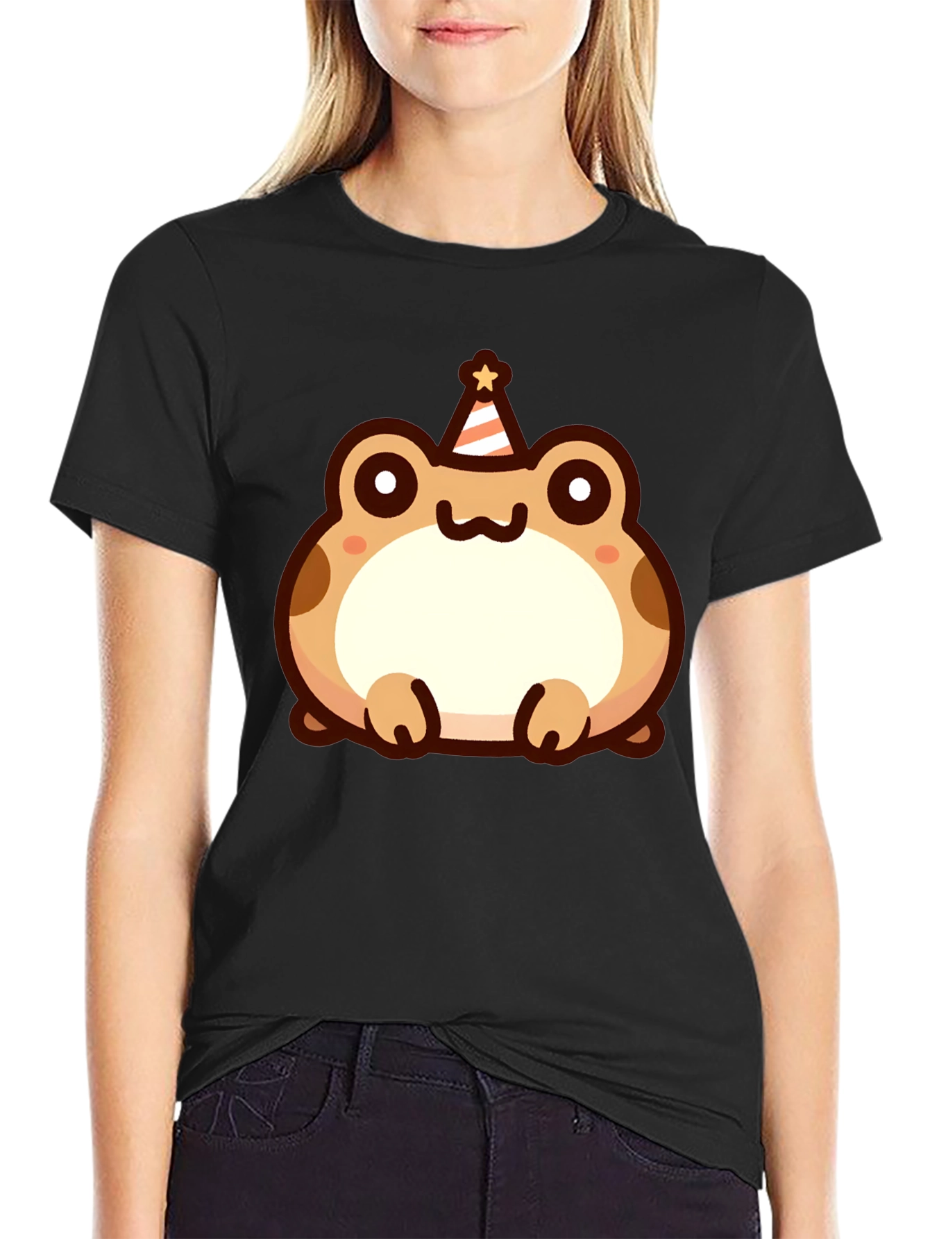 Black Cute Cartoon Frog Birthday T-Shirt view 2