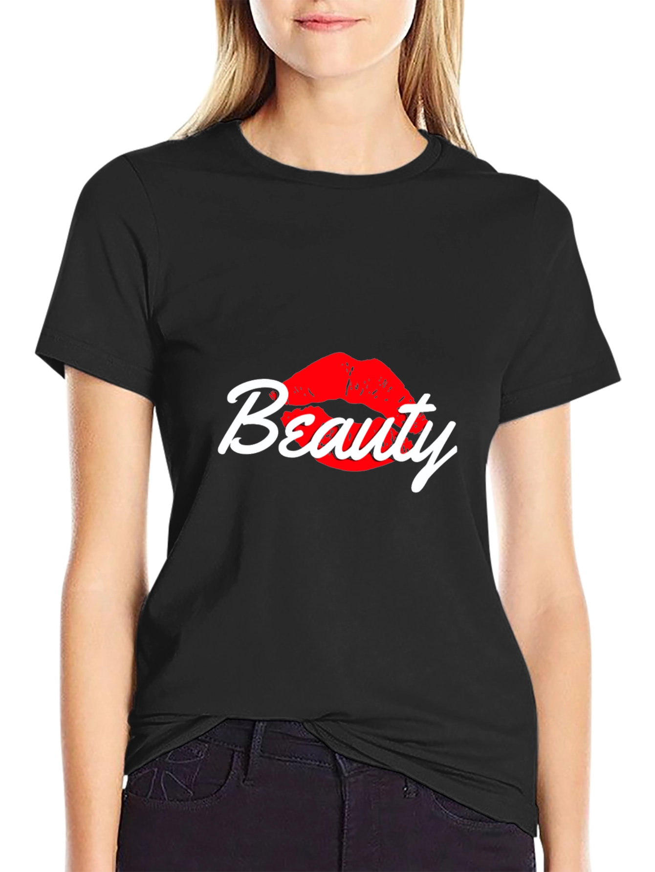 Black Beauty Lips Graphic Tee - Stylish Black Cotton T-Shirt view 2