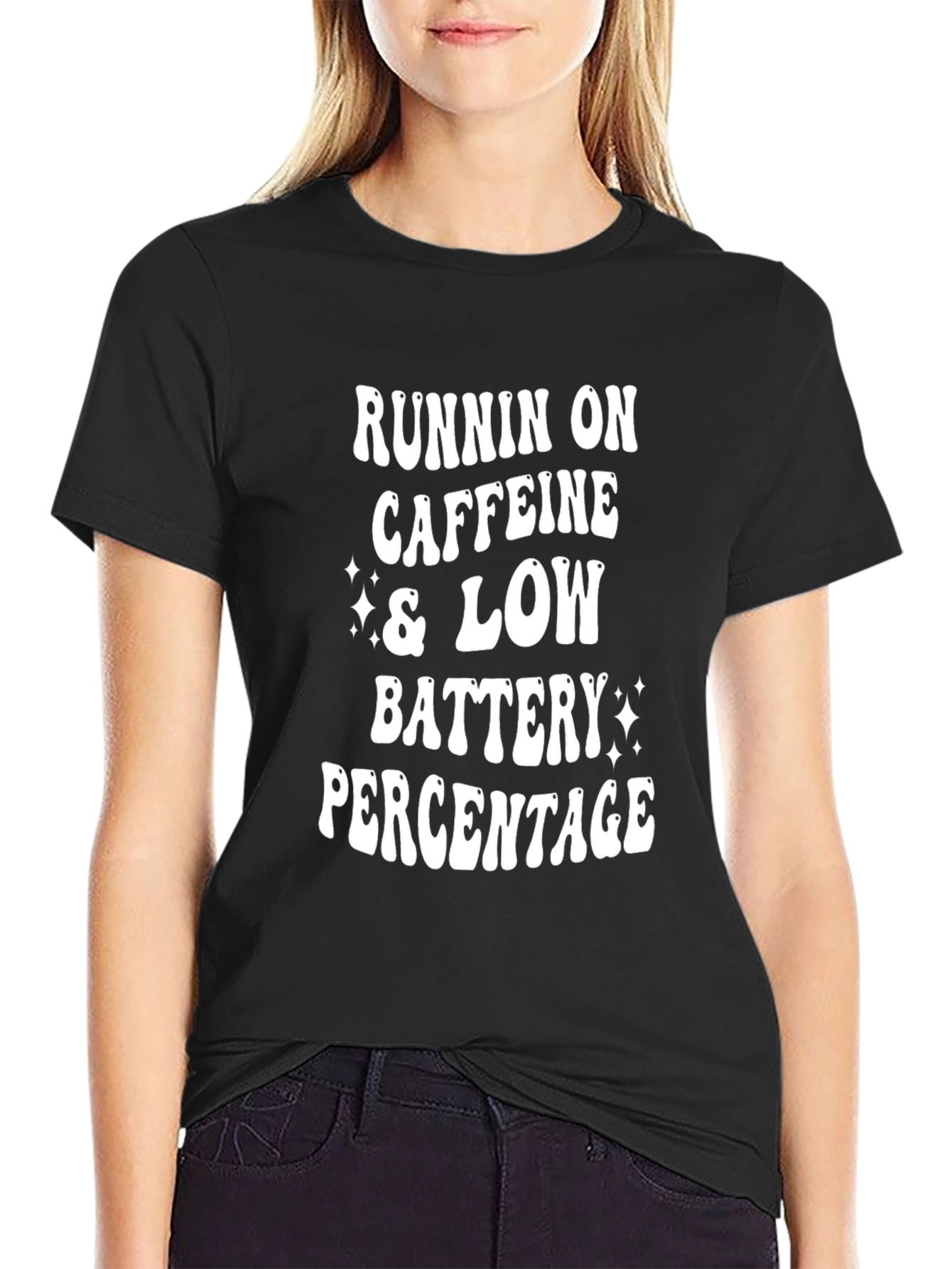 Black Runnin' on Caffeine & Low Battery T-Shirt view 2