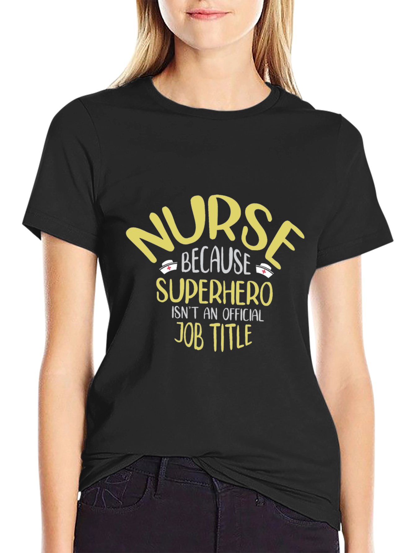 Black Nurse Superhero Job Title T-Shirt view 2