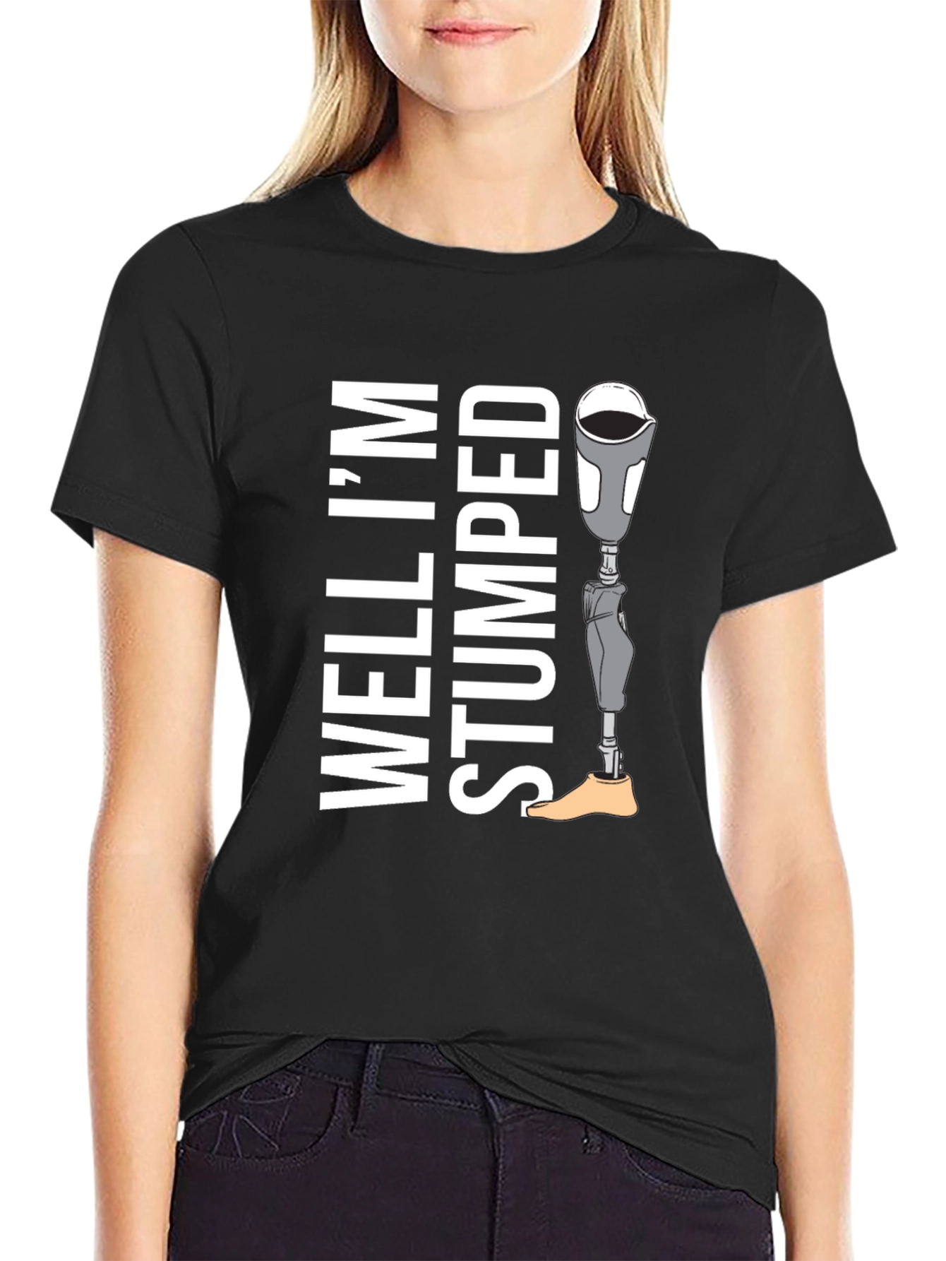 Black Well I'm Stumped Tee - Prosthetic Leg Humor T-Shirt view 2
