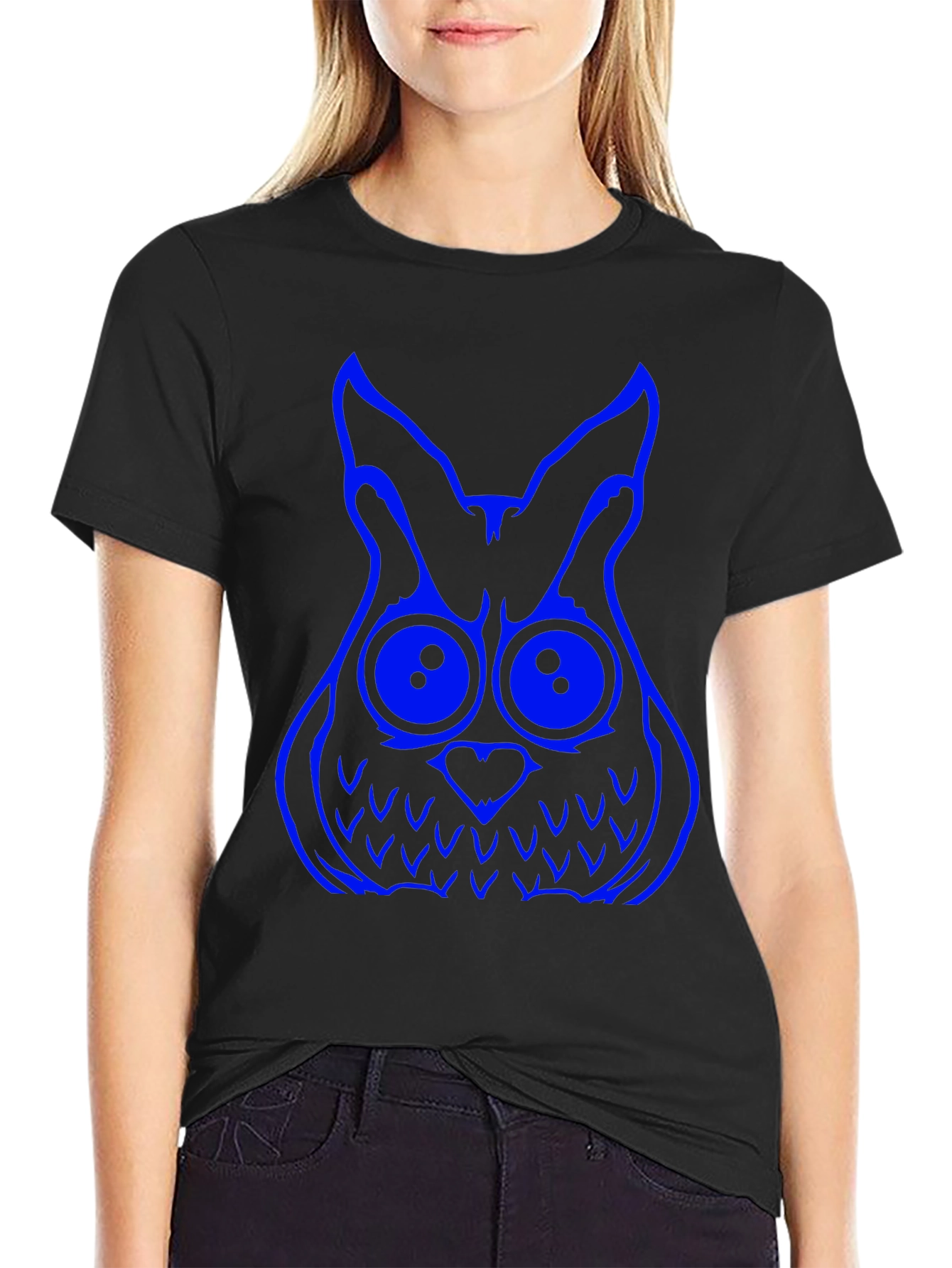 Black Cool Owl Graphic Tee - Black Cotton T-Shirt view 2