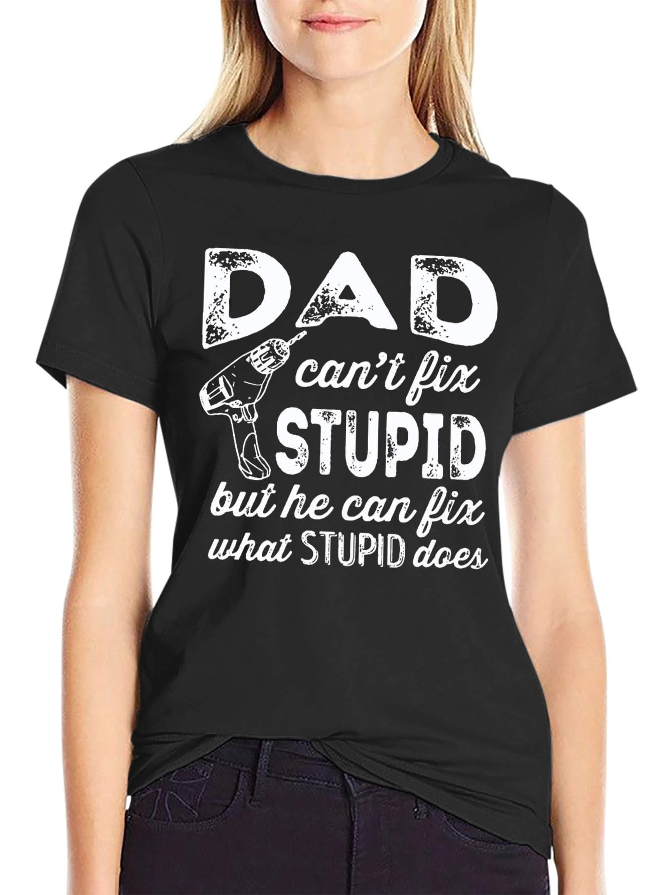 Black Dad Can Fix Stupid T-Shirt - Funny Gift view 2