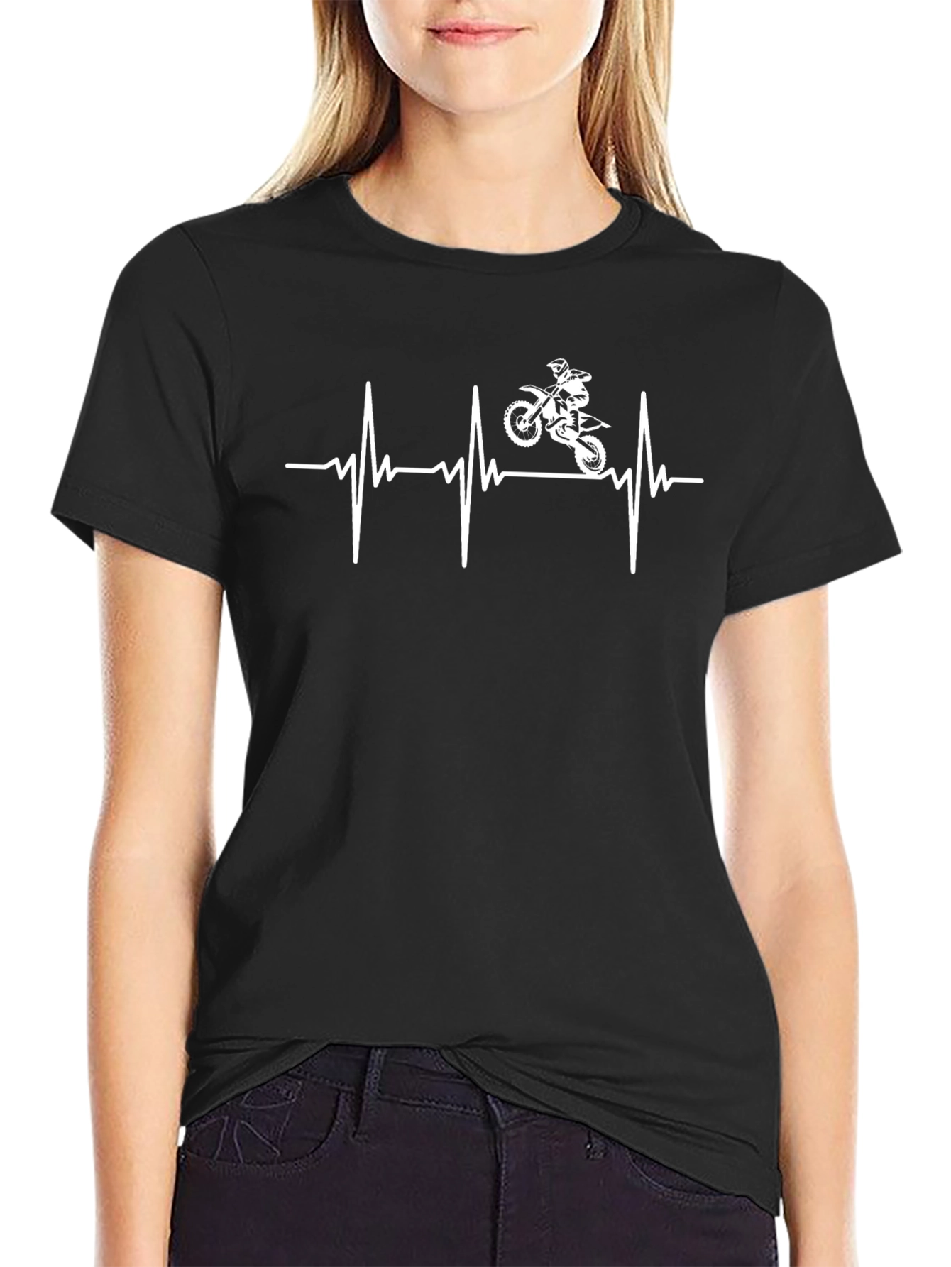 Black Motorcycle Heartbeat Graphic Tee view 2
