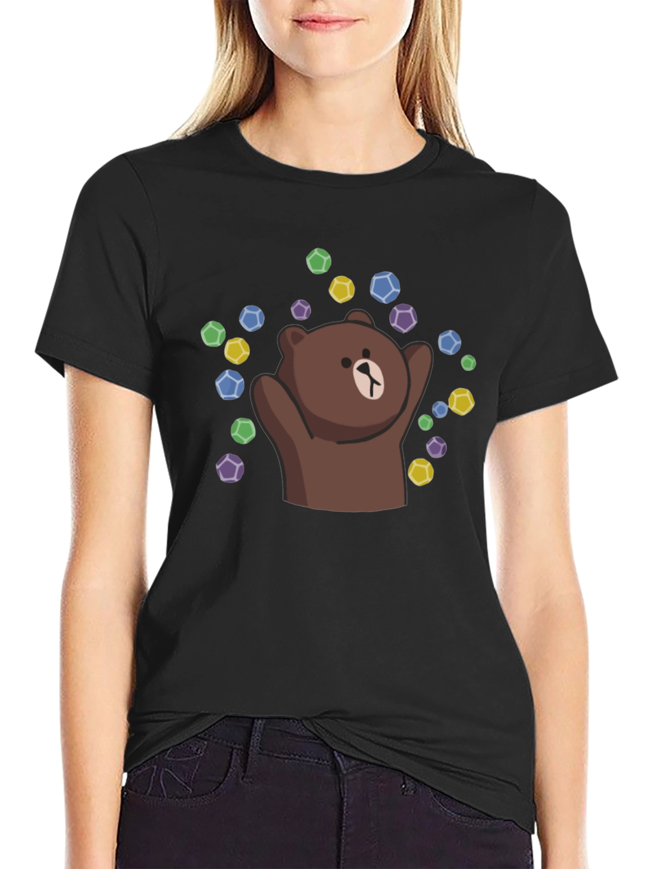 Black Cute Brown Bear T-Shirt - Graphic Tee view 2