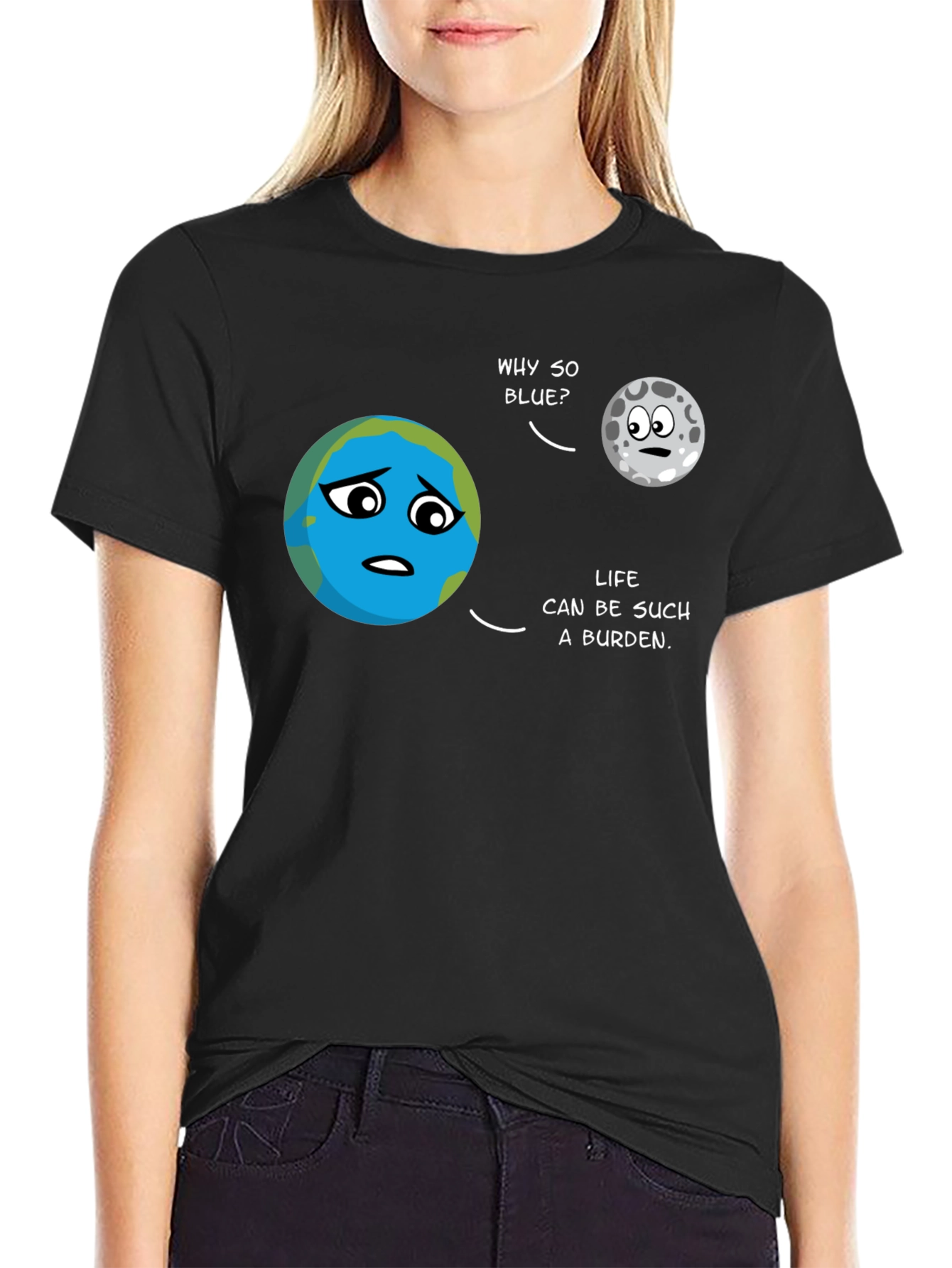 Black Earth & Moon Cartoon T-Shirt view 2