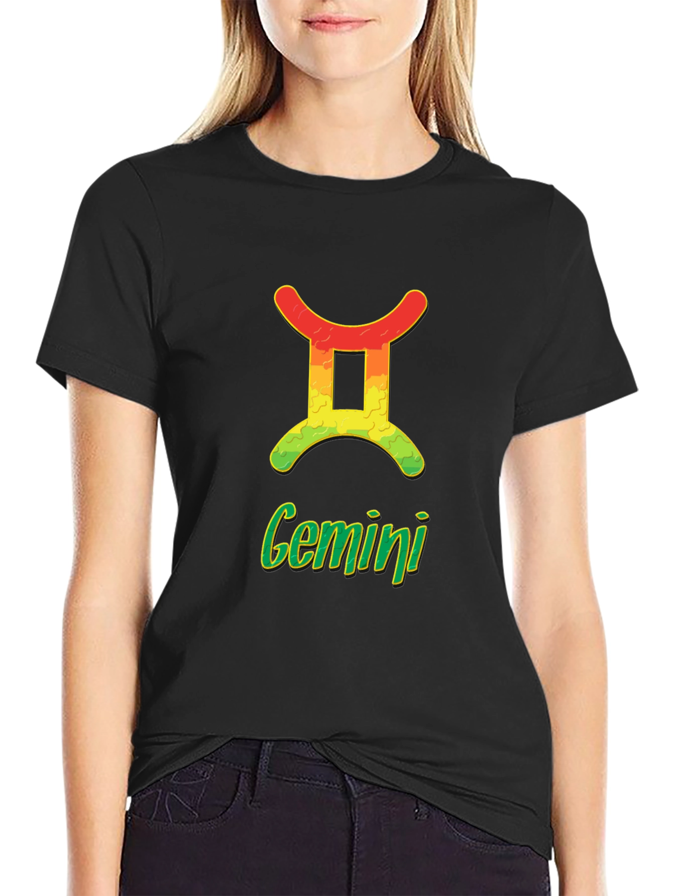 Black Gemini Zodiac Sign T-Shirt - Horoscope Tee view 2