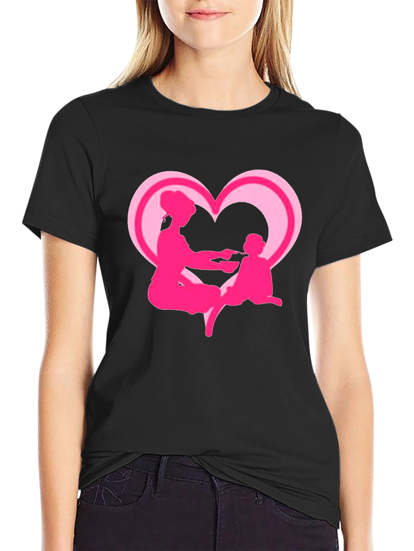 Mom and Baby Pink Heart Graphic Tee - 2