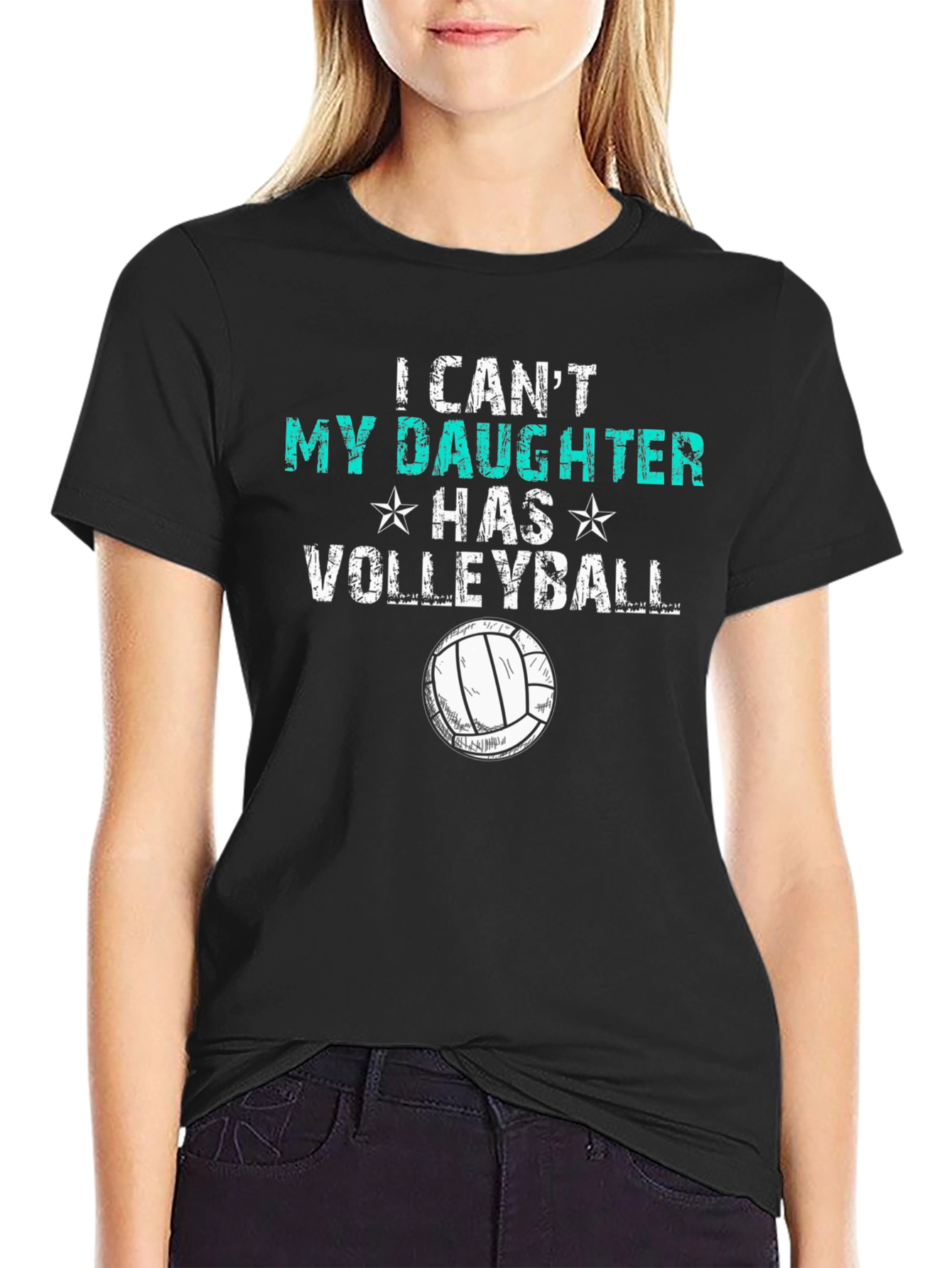 Black Volleyball Dad T-Shirt - I Can't, Daughter Has Volleyball view 2