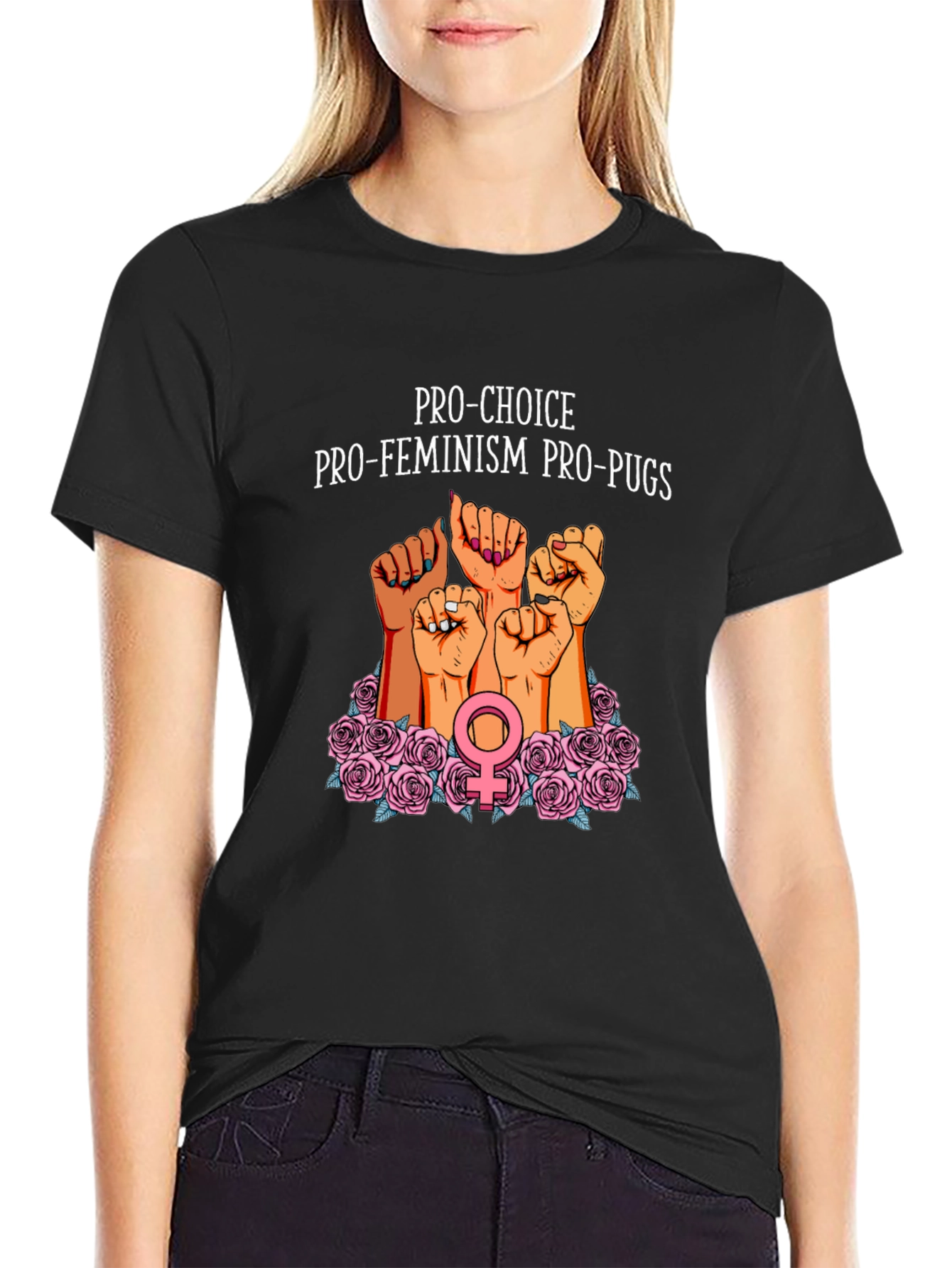 Black Pro-Choice Feminist Pug Graphic Tee view 2