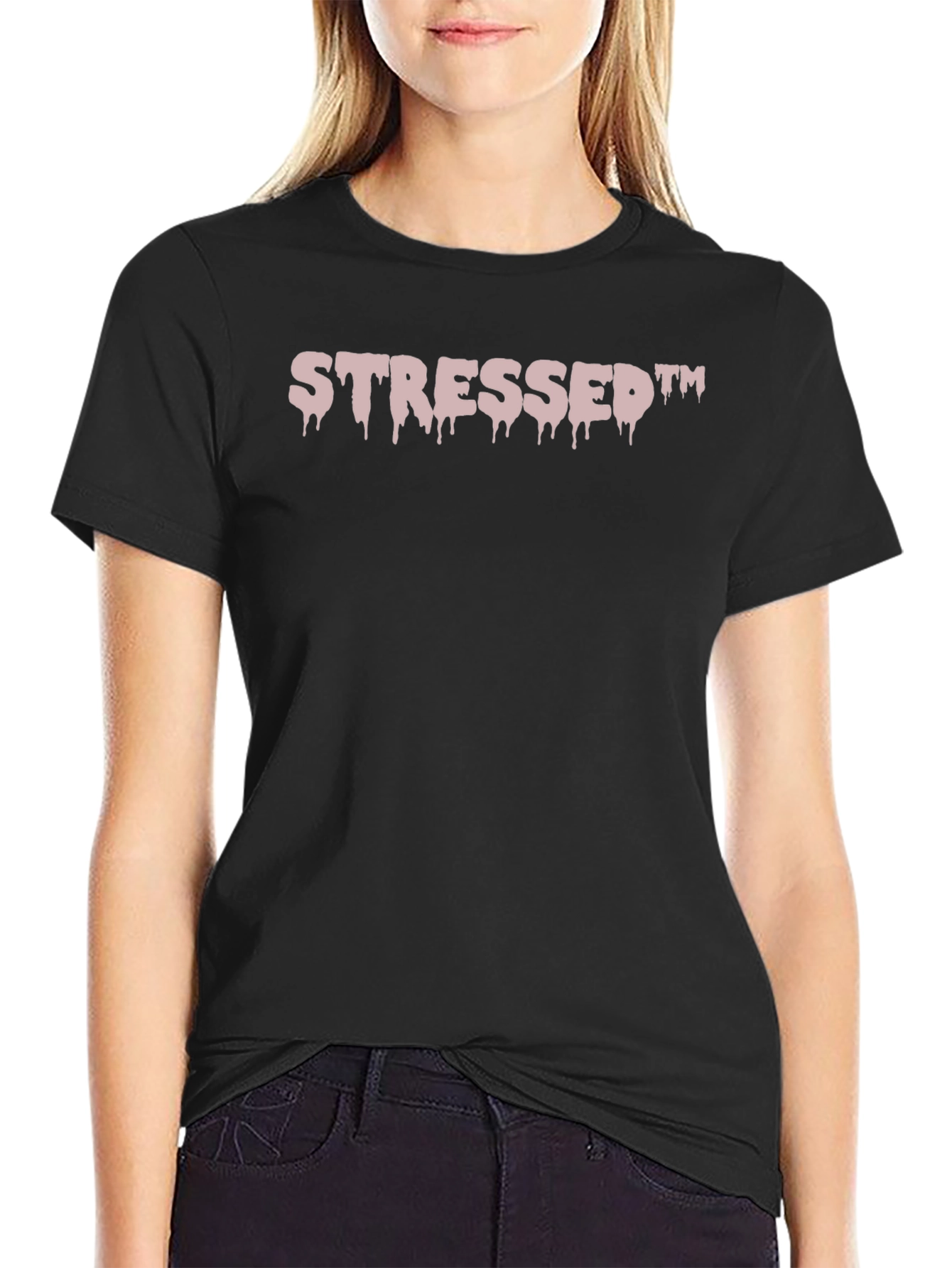Black Stressed Drip Tee - Relaxed Fit Cotton T-Shirt view 2