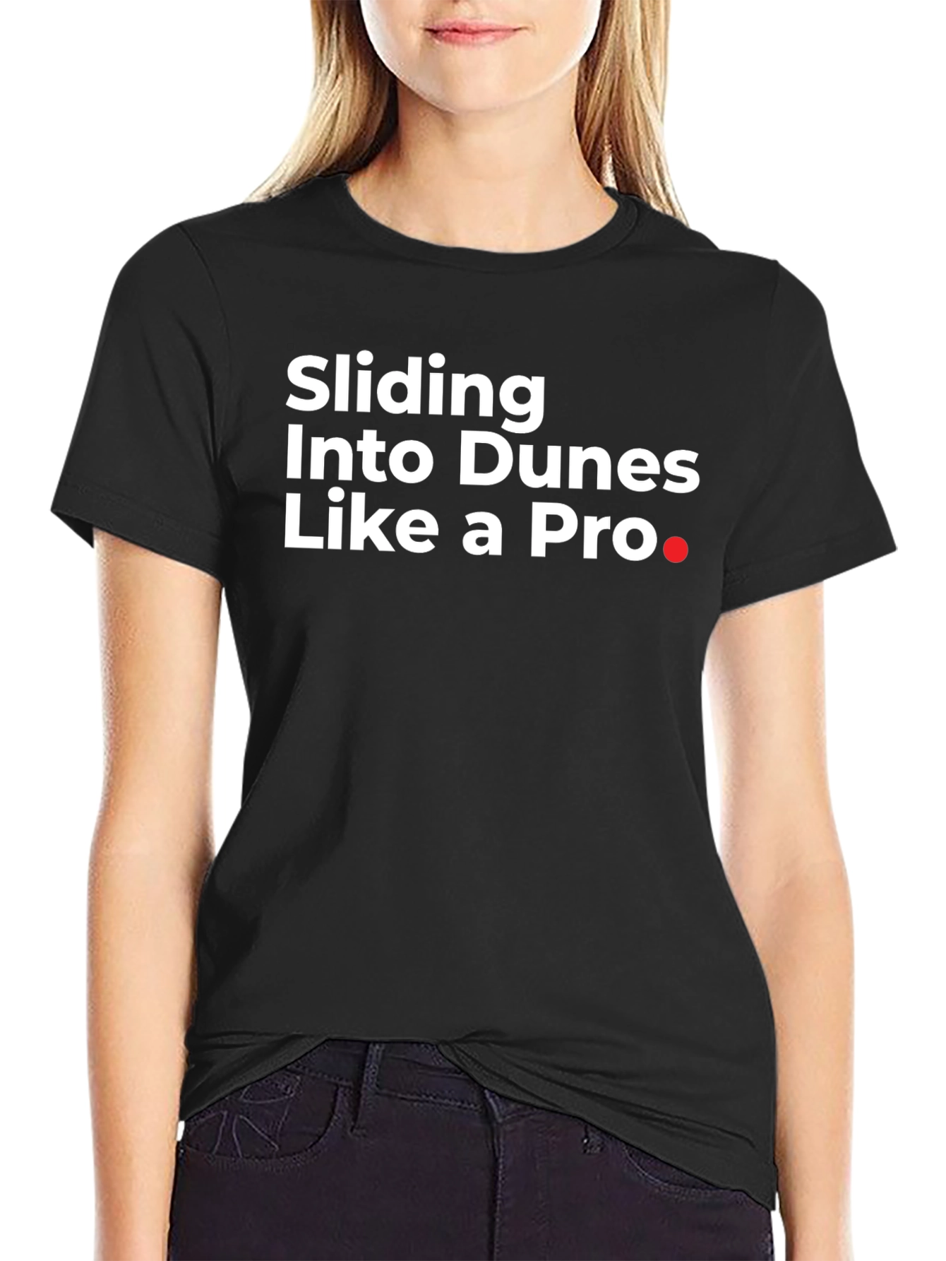 Black Sliding Into Dunes Like a Pro Black T-Shirt view 2