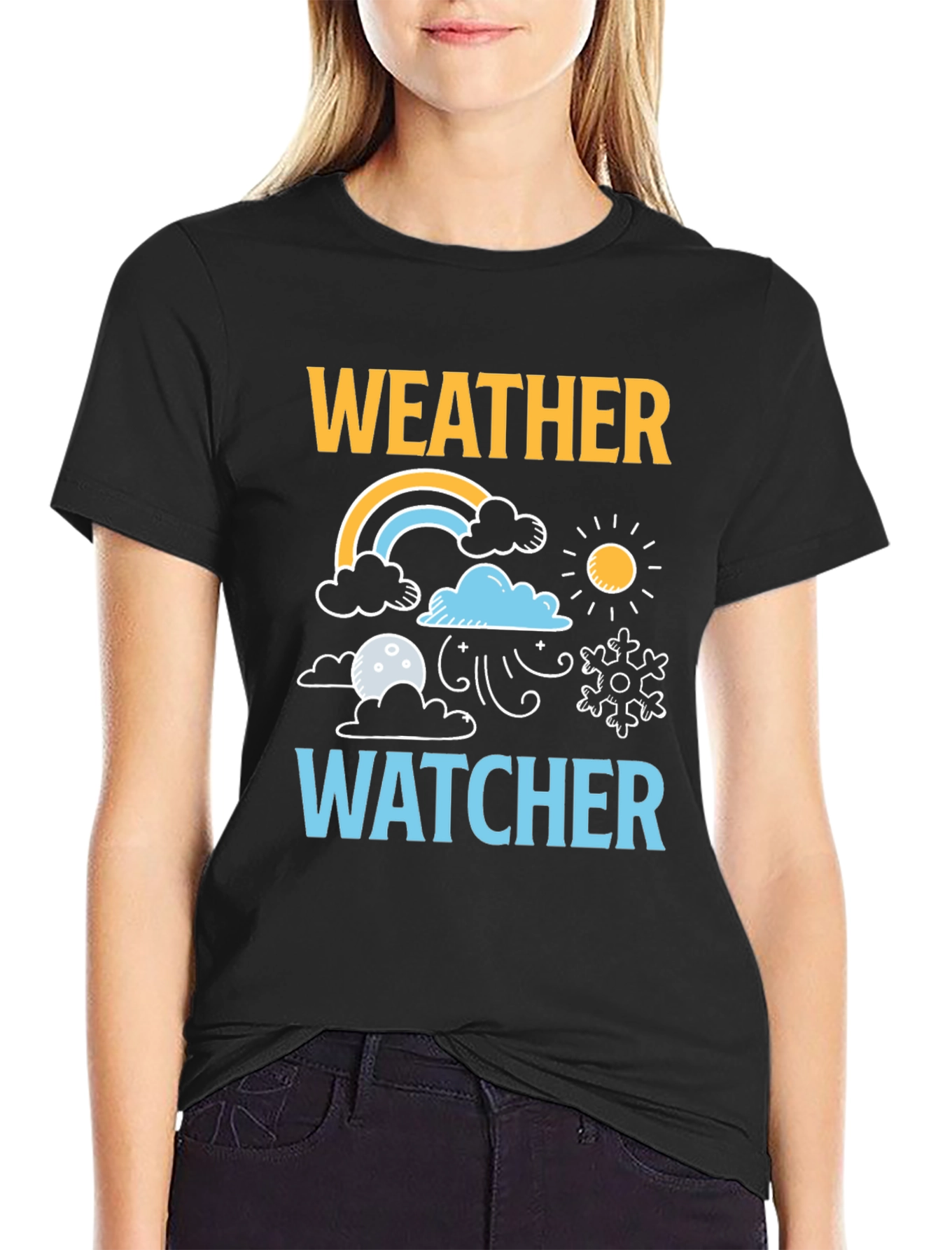 Black Weather Watcher Graphic T-Shirt view 2