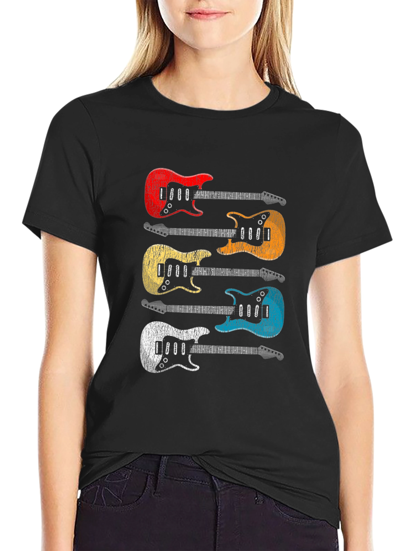 Black Retro Guitar T-Shirt - Colorful Music Tee view 2