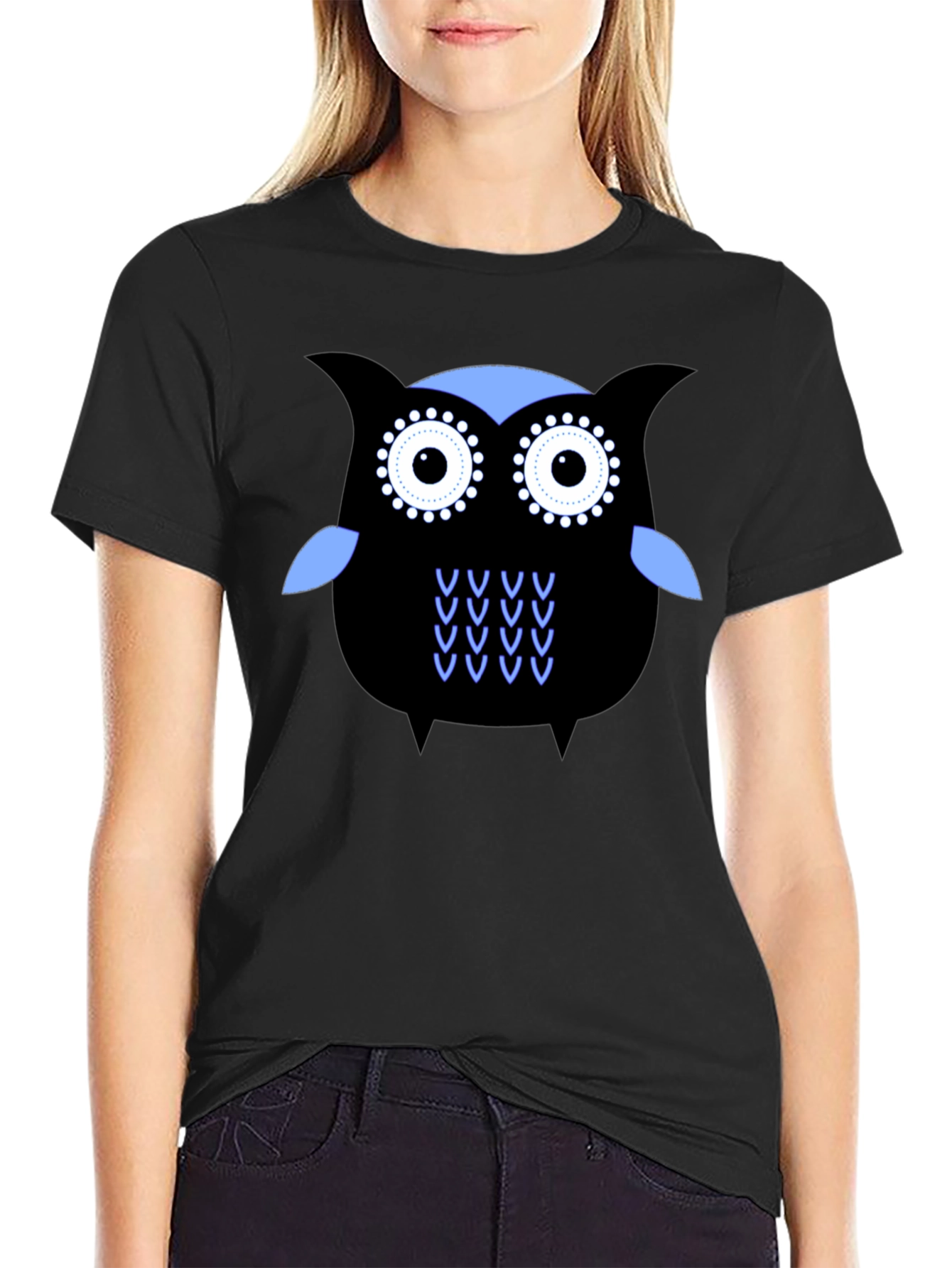 Black Cool Owl Graphic Tee - Black view 2