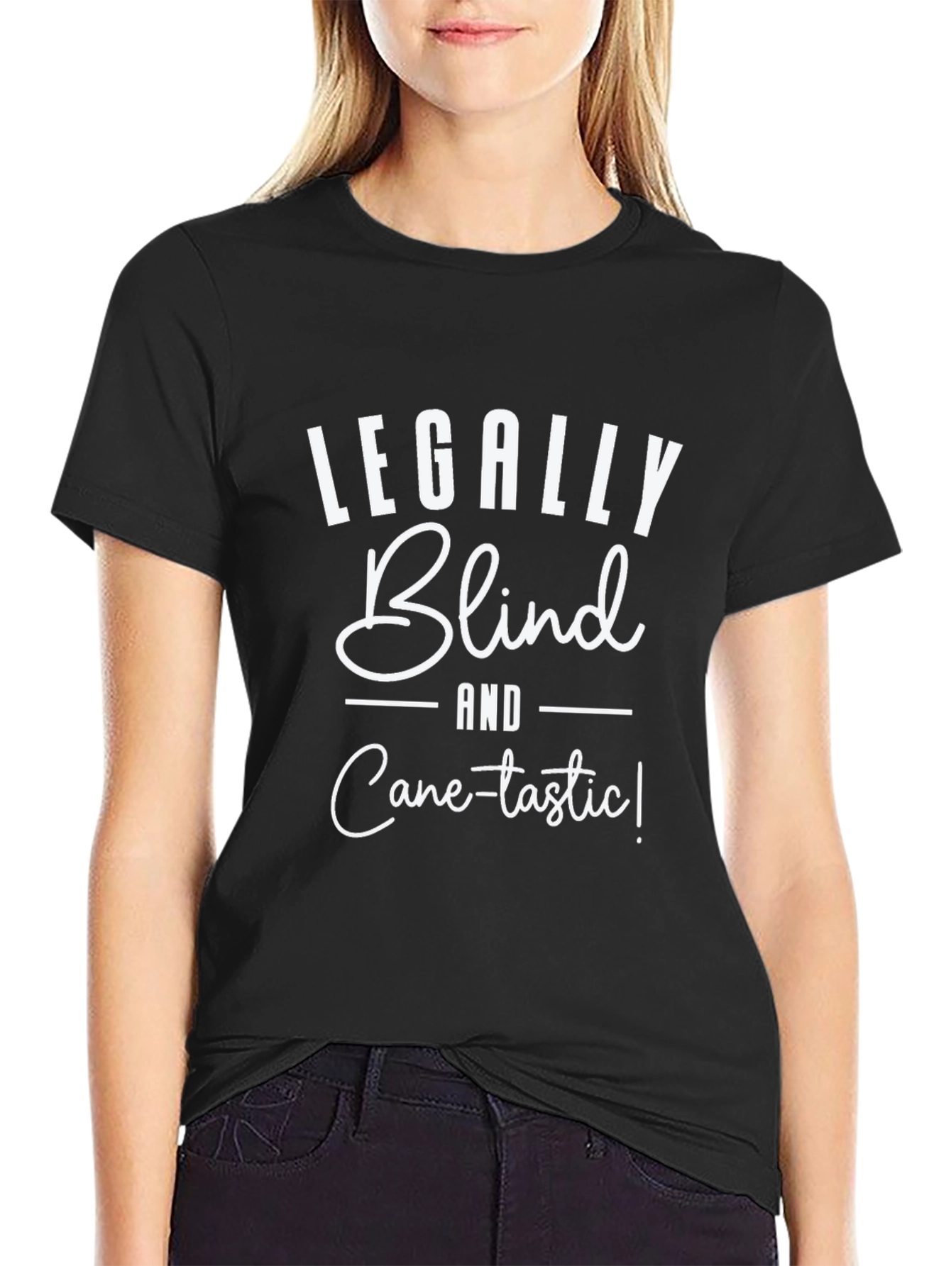 Black Legally Blind Cane-tastic Black T-Shirt view 2