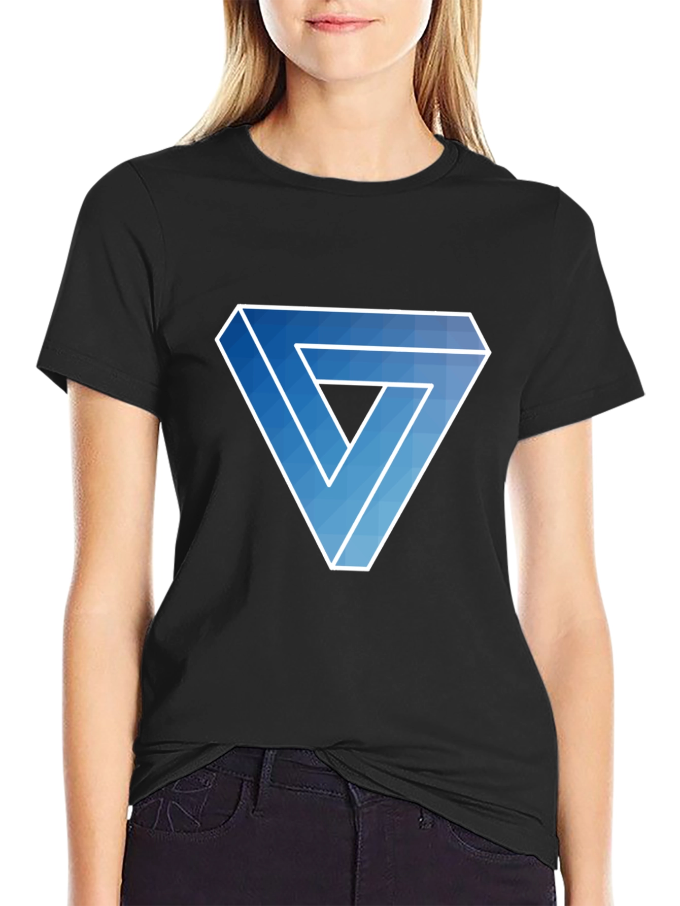 Black Impossible Triangle Graphic Tee - Optical Illusion Design view 2