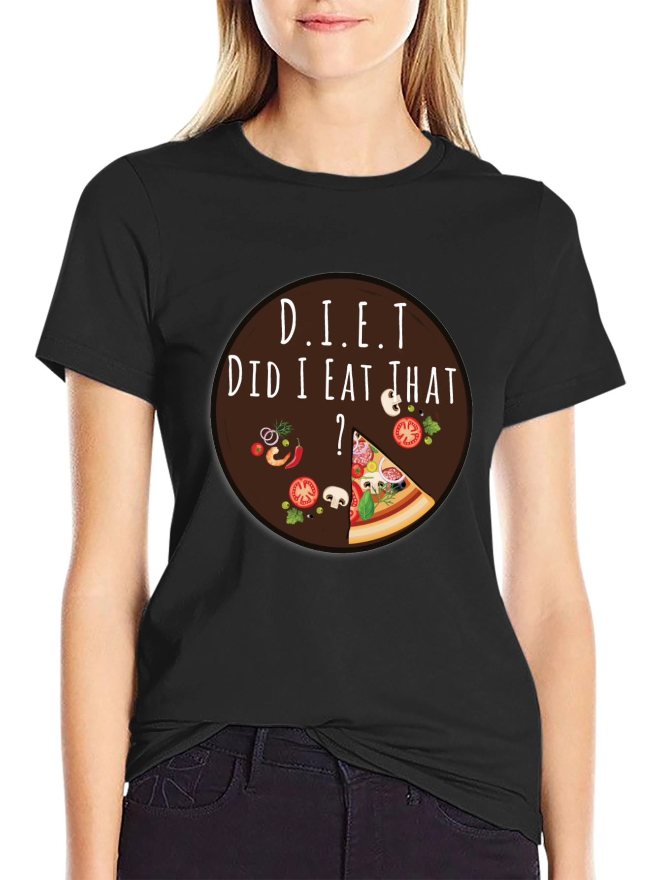 Black Diet Did I Eat That Pizza T-Shirt view 2