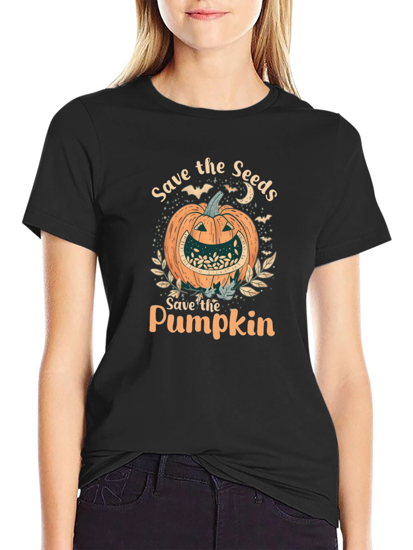 Black Save the Seeds Pumpkin T-Shirt - Halloween view 2