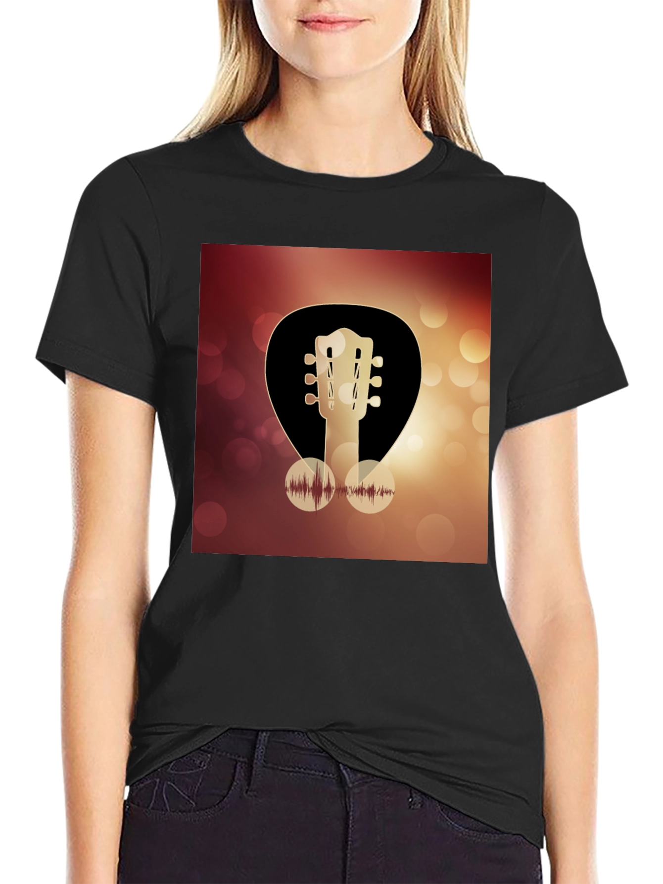 Black Guitar Headstock Graphic Tee - Music Lover T-Shirt view 2