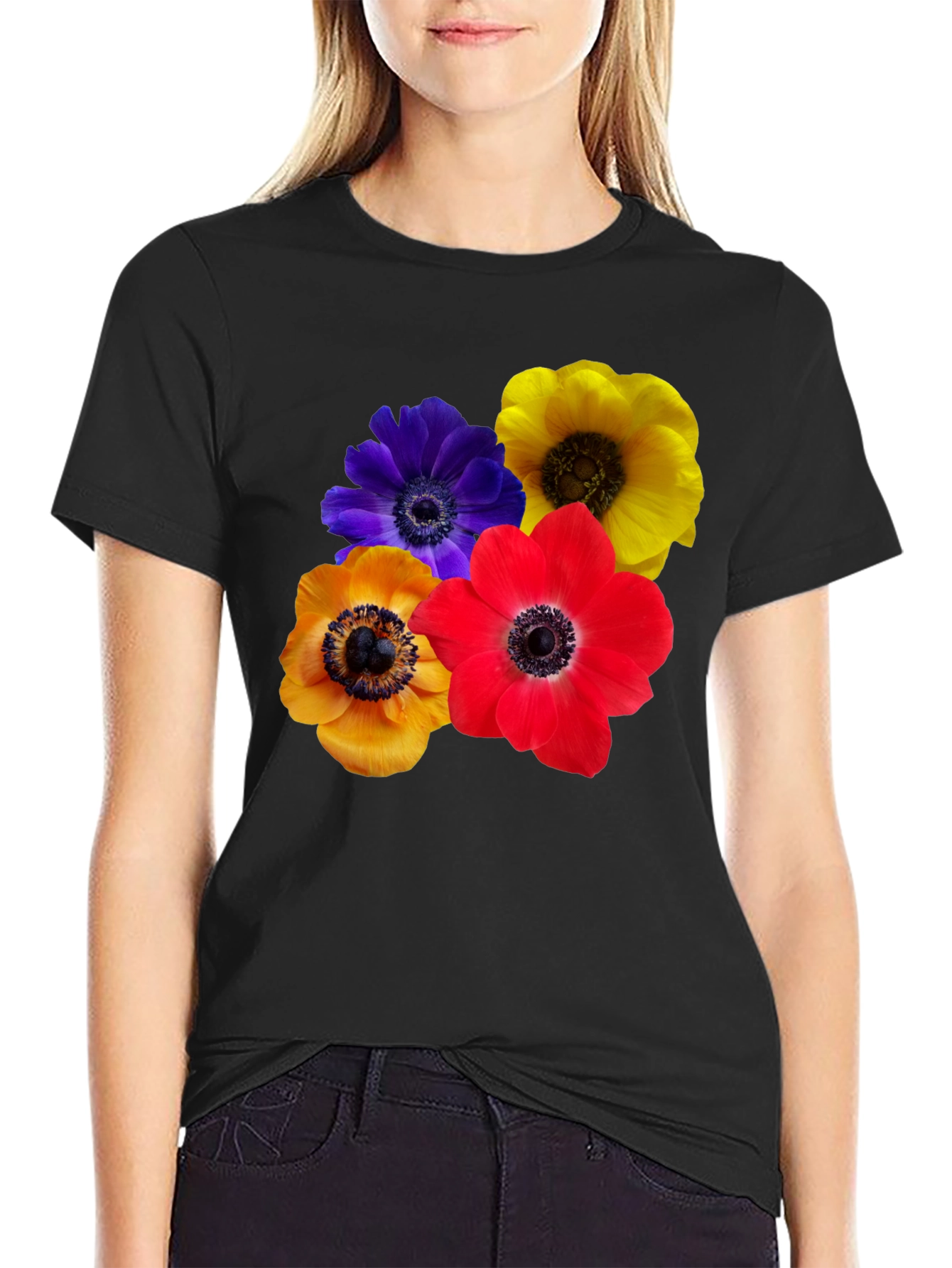 Black Floral Anemone T-Shirt view 2