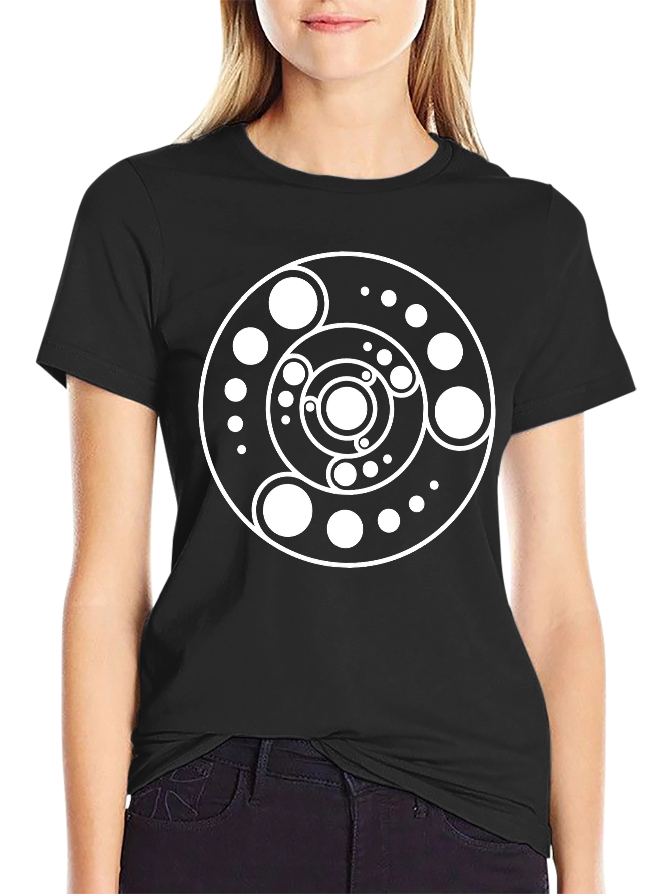 Black Geometric Circle Graphic Black T-Shirt view 2