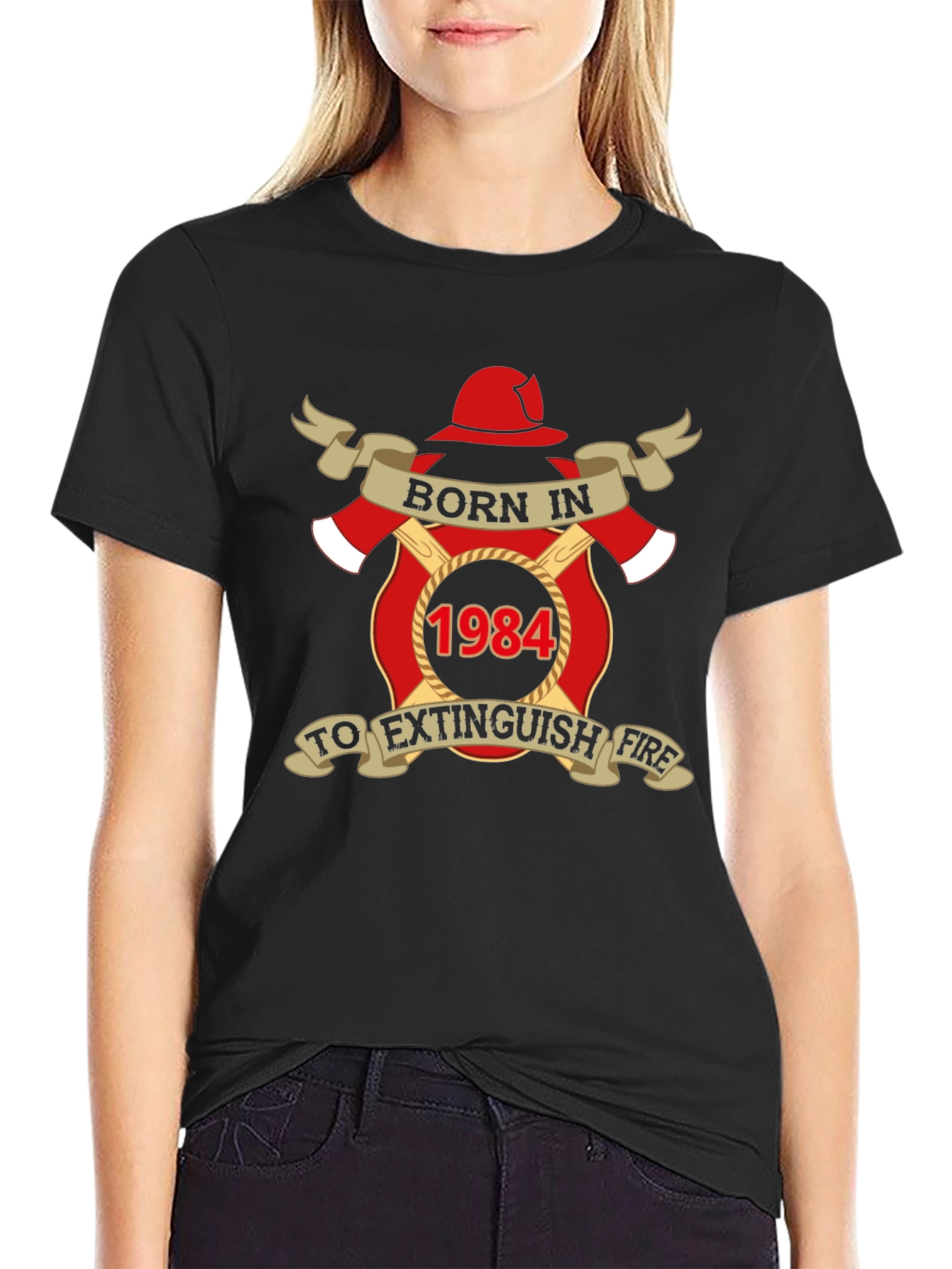 Black Born in 1984 Firefighter T-Shirt view 2