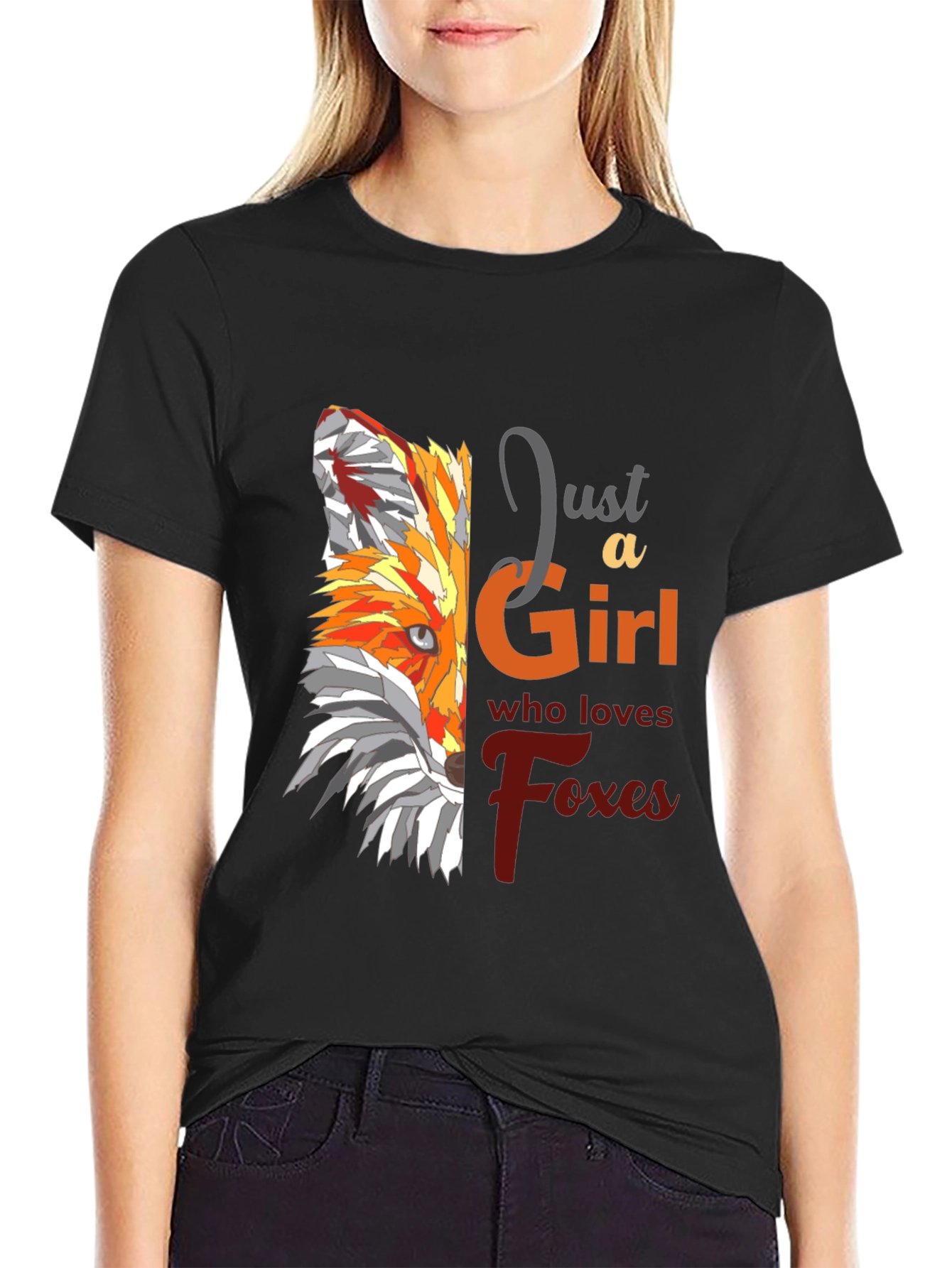 Black Fox Lover T-Shirt - "Just a Girl Who Loves Foxes" view 2