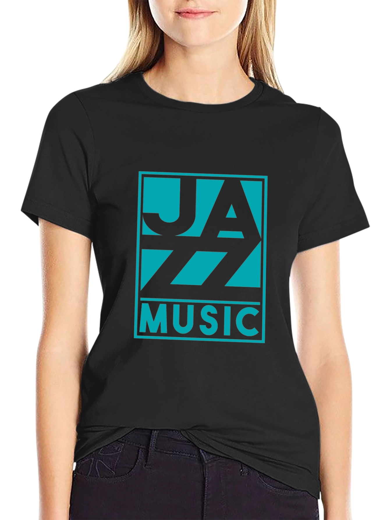 Black Jazz Music Graphic Tee - Black Cotton T-Shirt view 2