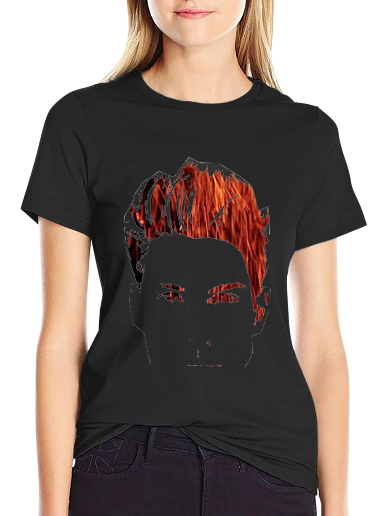Black Fiery Face Graphic Tee - Bold Statement Shirt view 2