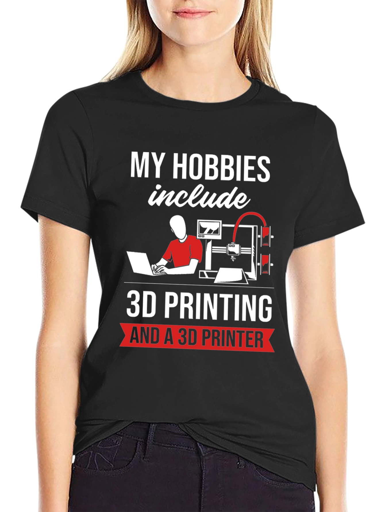 Black 3D Printing Hobbyist T-Shirt - "My Hobbies Include" view 2